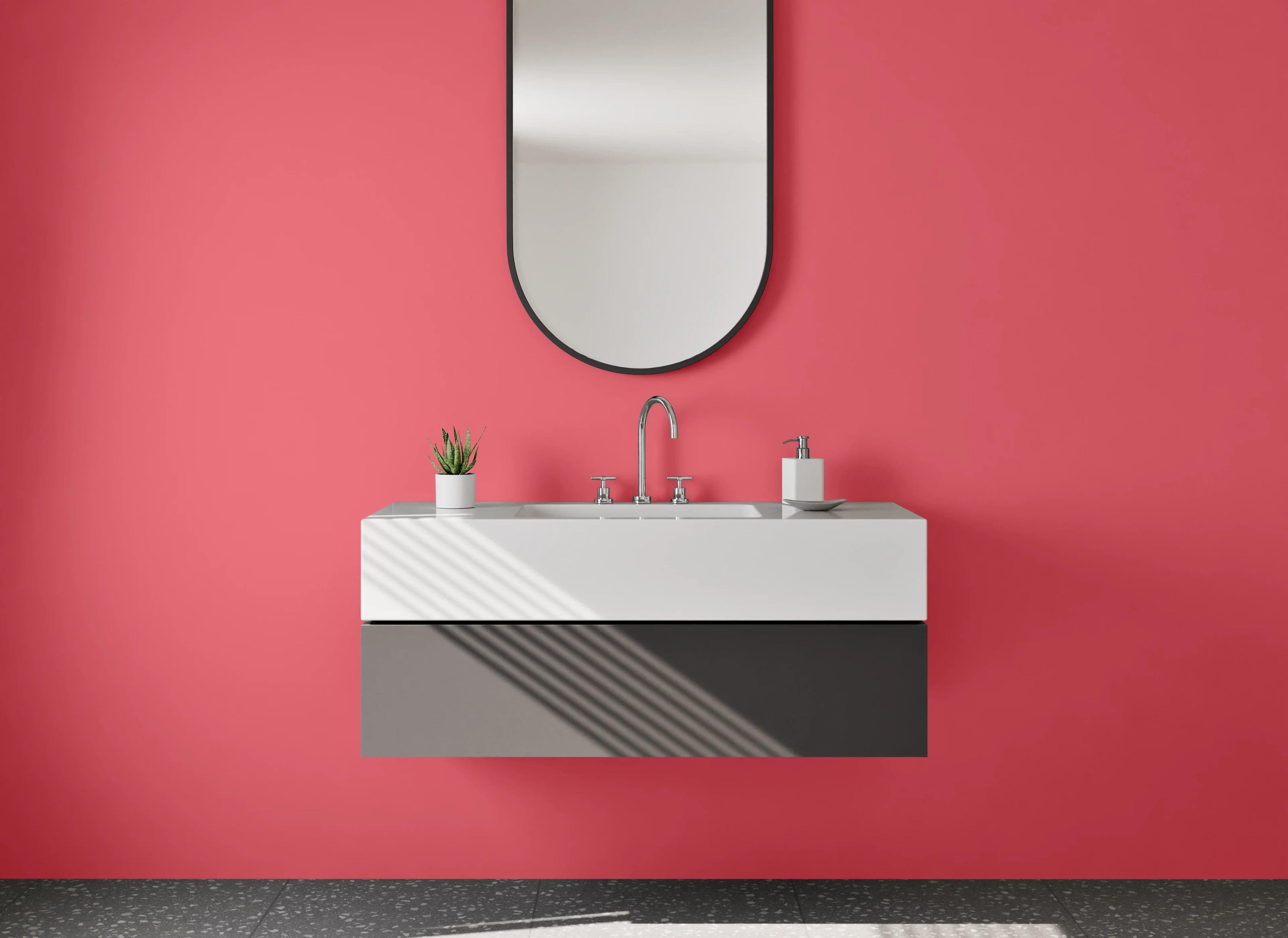 Waschbecken-Rückwand - Rubinrot mit Grauflair