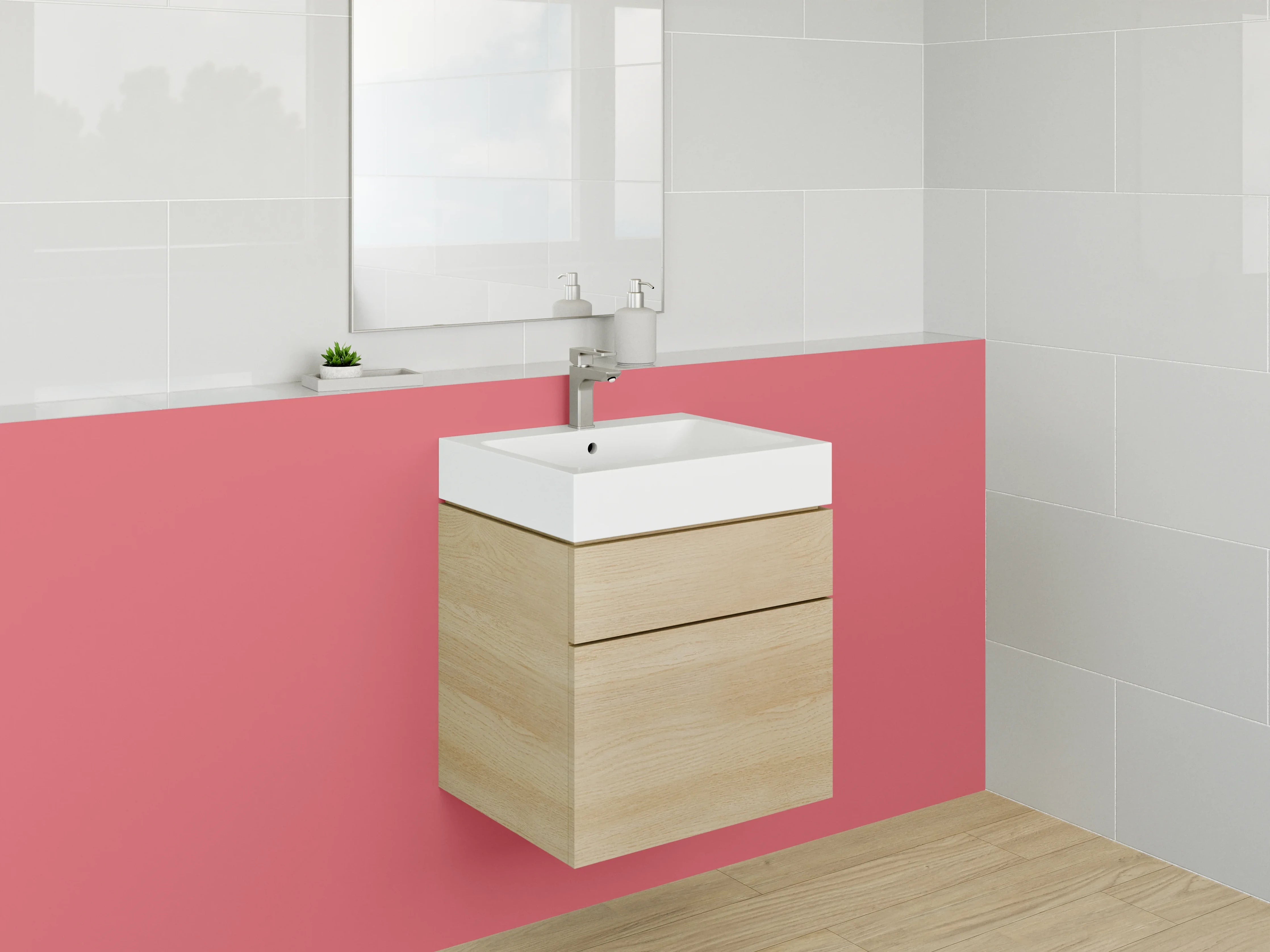 Waschbecken-Rückwand - Rubinrot mit Grauflair