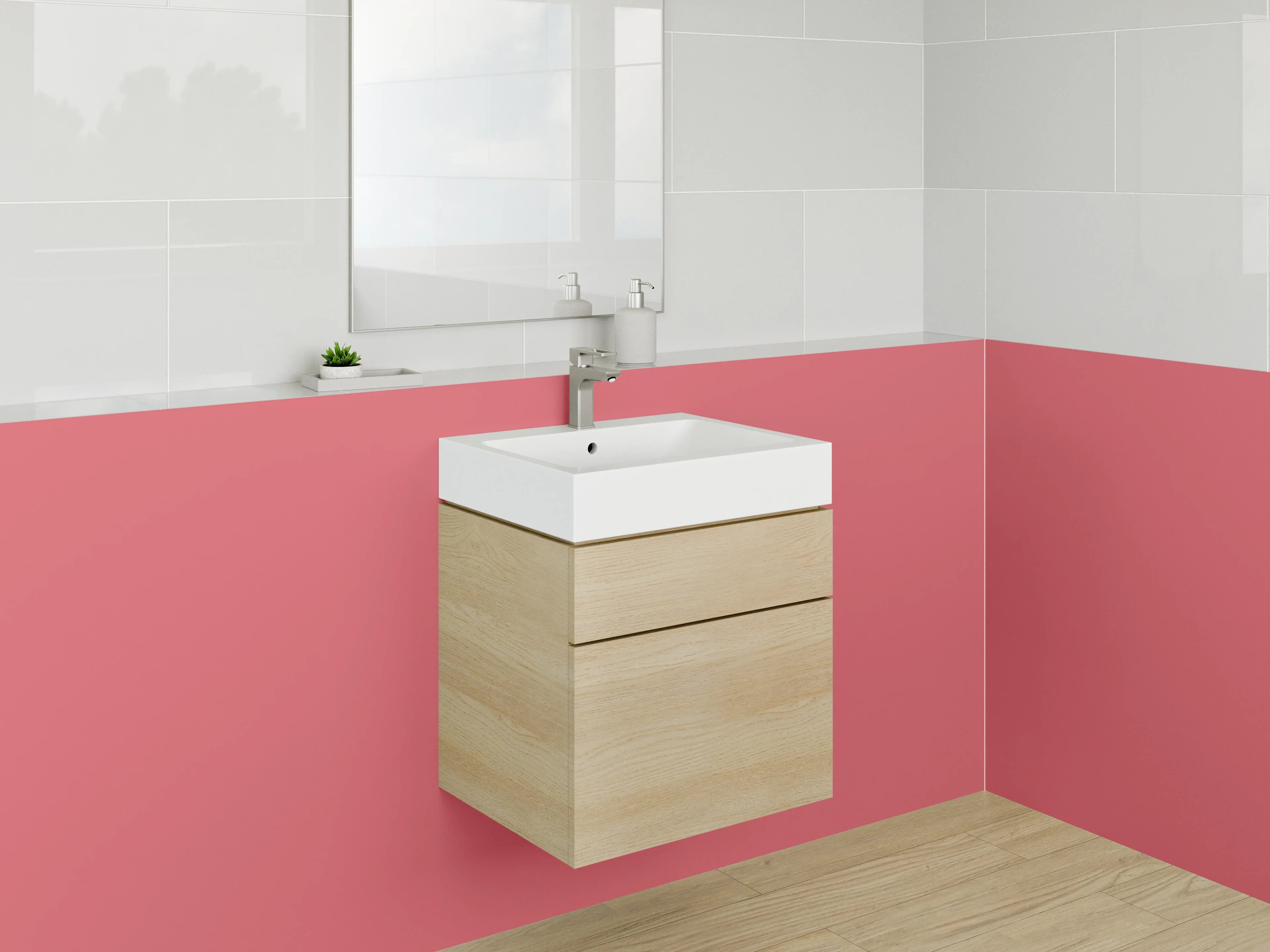 Waschbecken-Rückwand - Rubinrot mit Grauflair