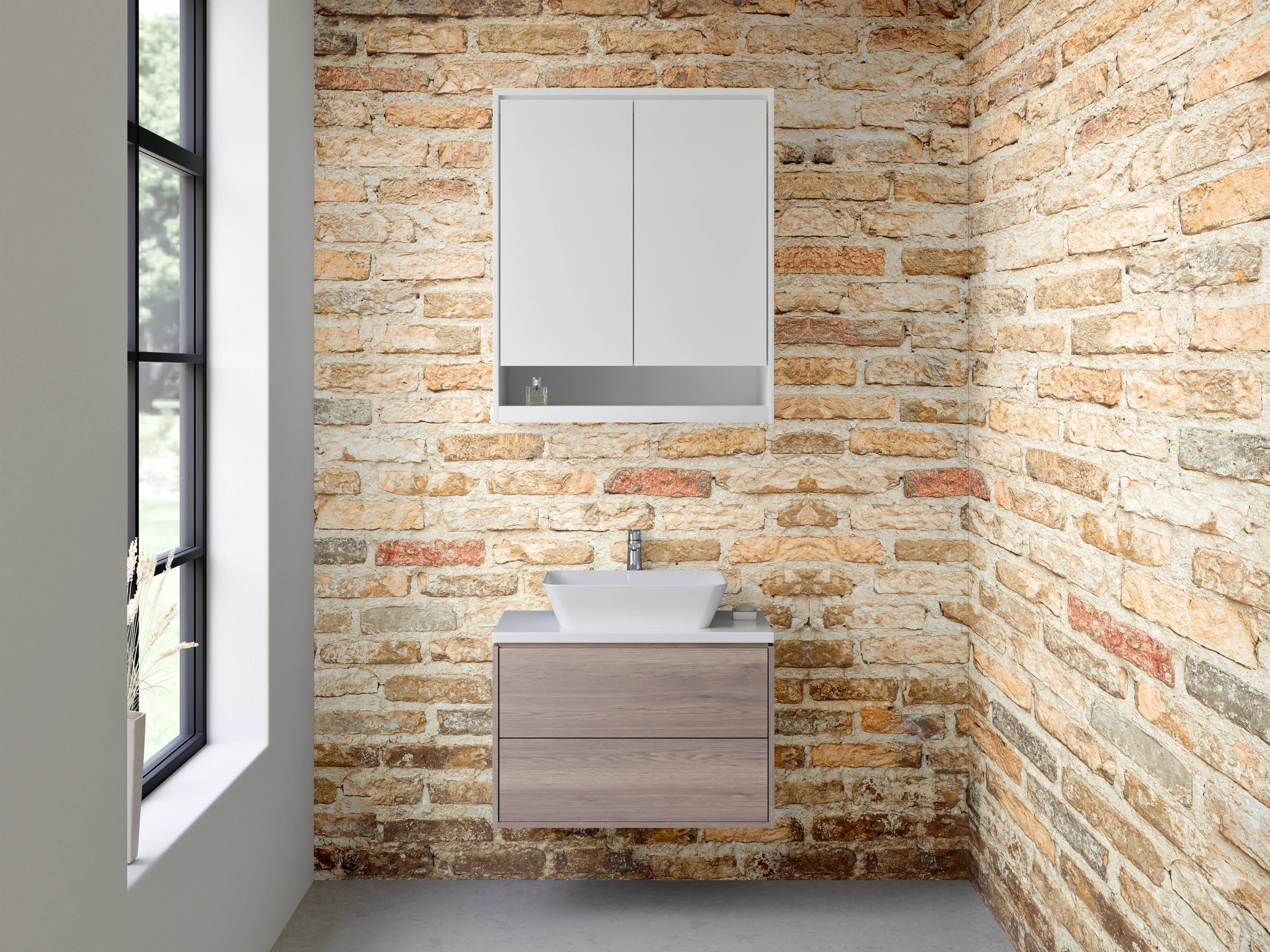 Waschbecken-Rückwand - Rustikale Backstein-Optik für Rückwände