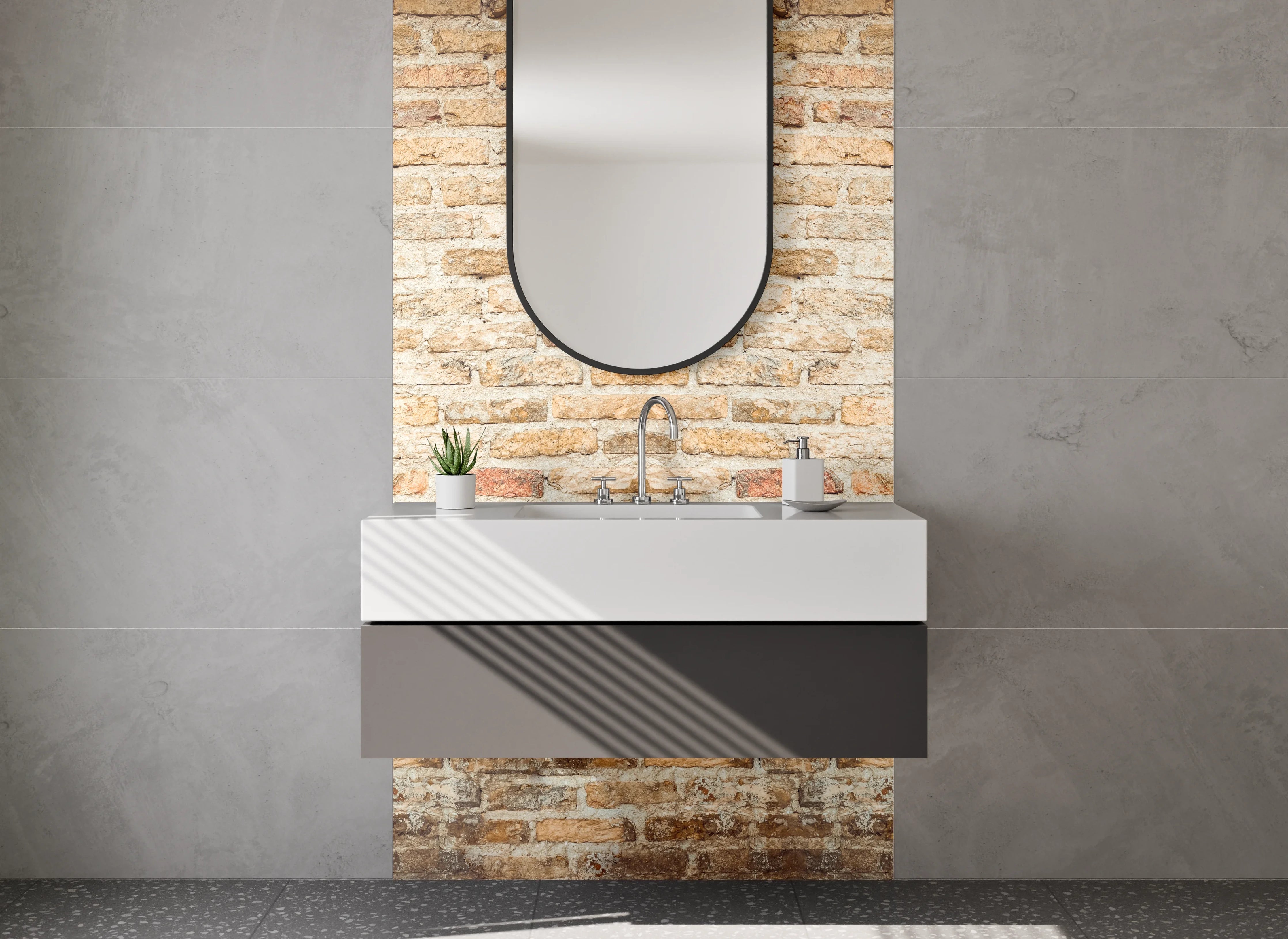 Waschbecken-Rückwand - Rustikale Backstein-Optik für Rückwände