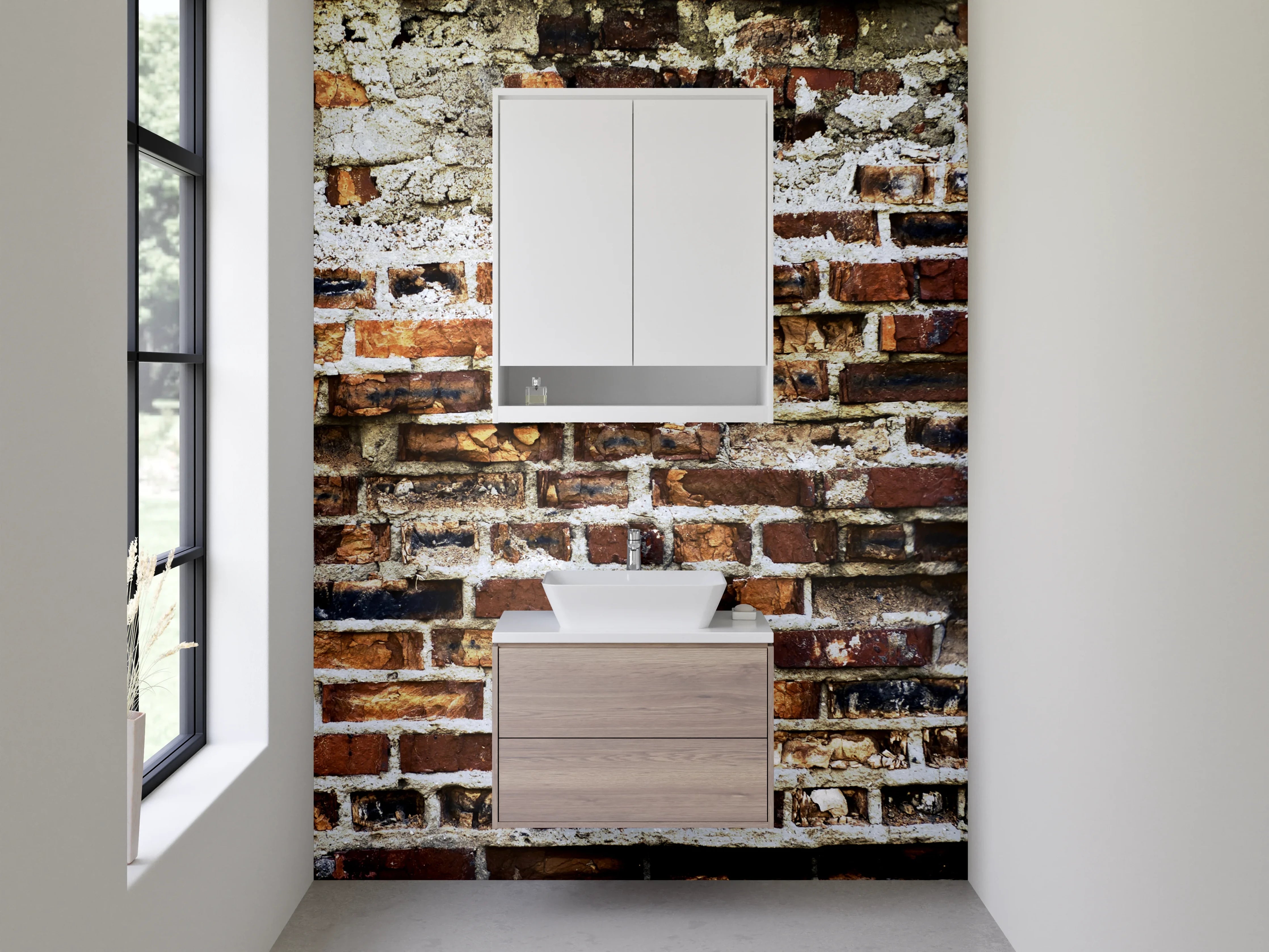 Waschbecken-Rückwand - Rustikale Backsteinwand für Küchenrückwand