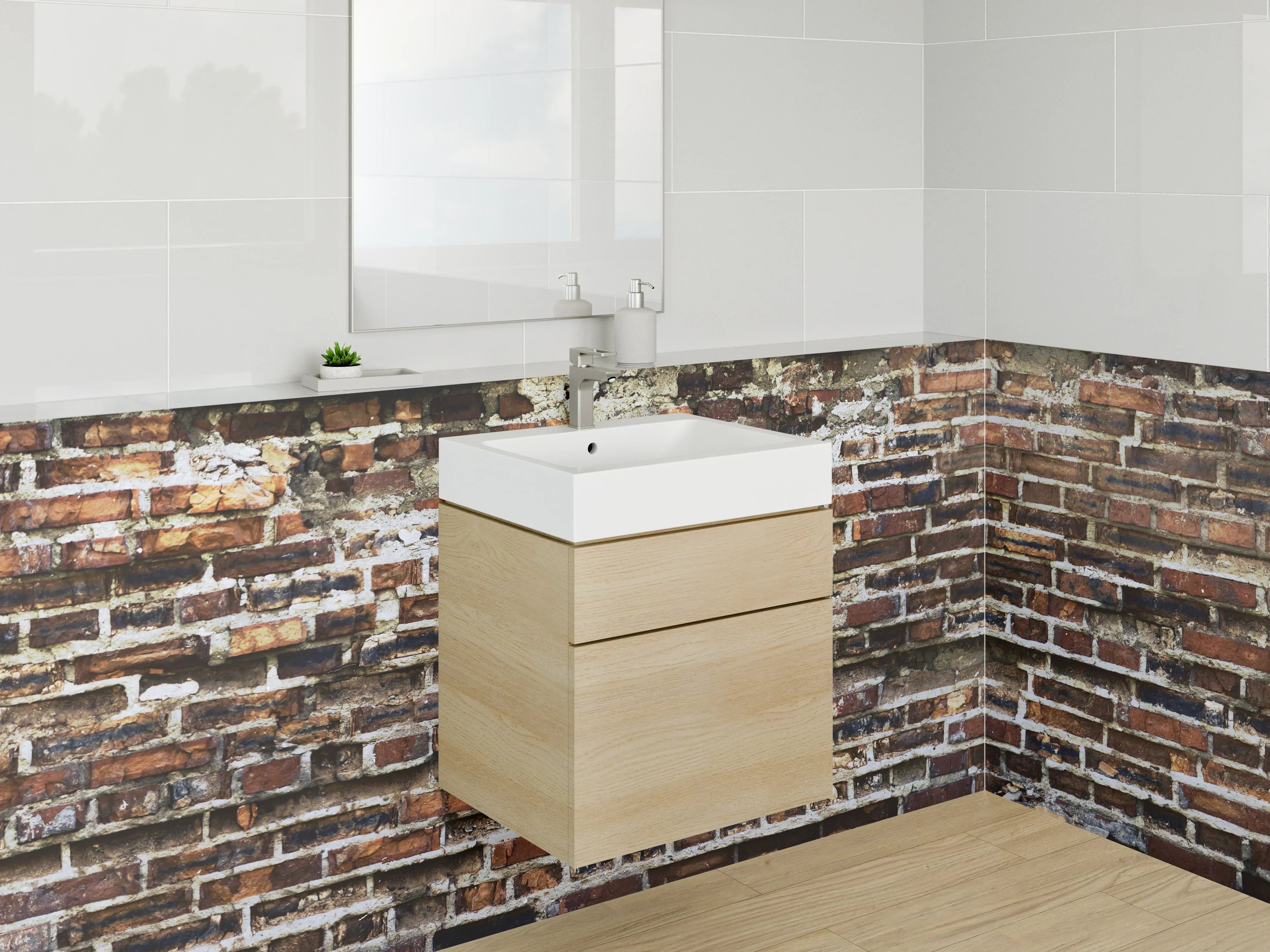 Waschbecken-Rückwand - Rustikale Backsteinwand für Küchenrückwand