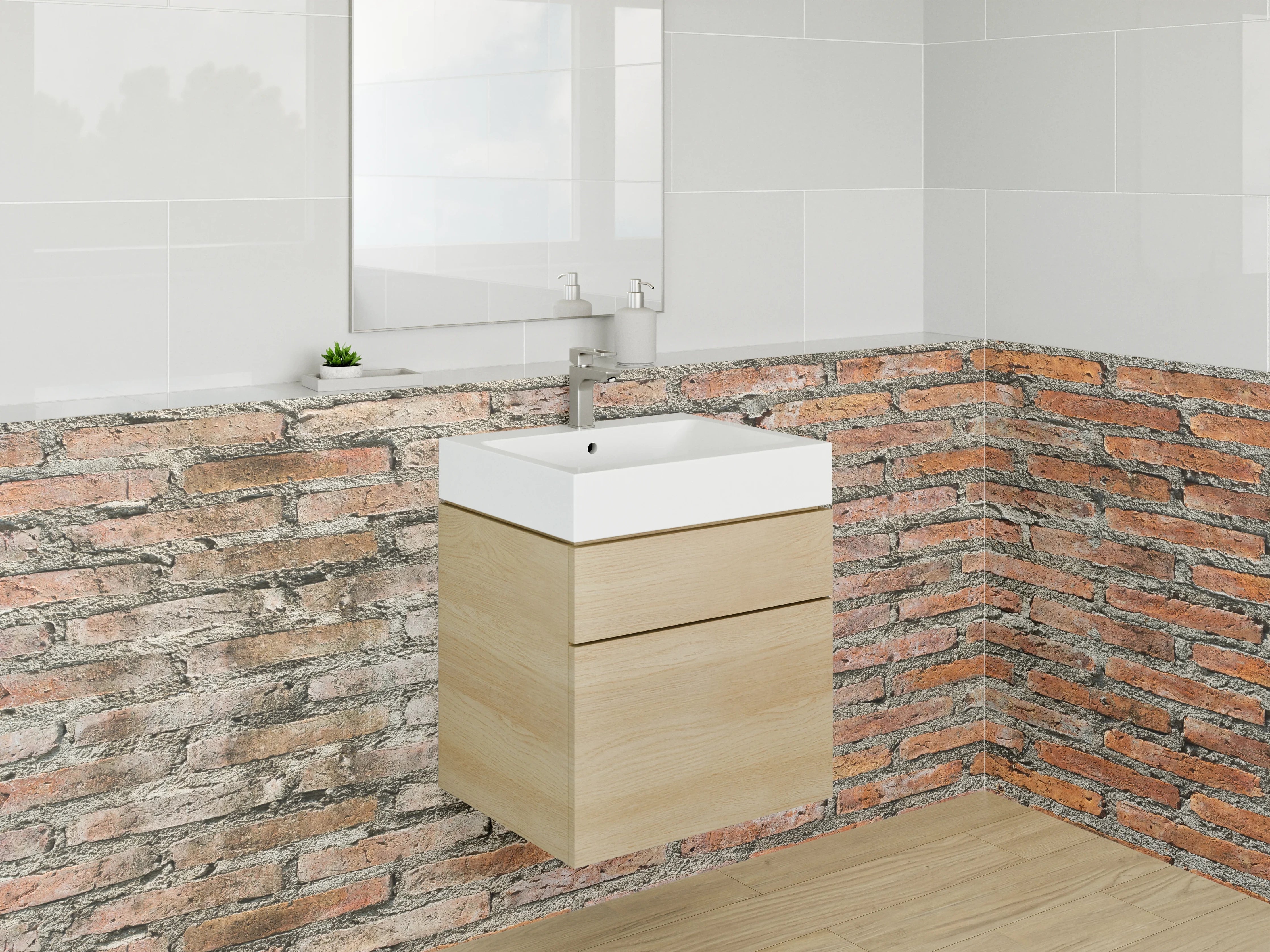 Waschbecken-Rückwand - Rustikale Backsteinwand in Erdtönen