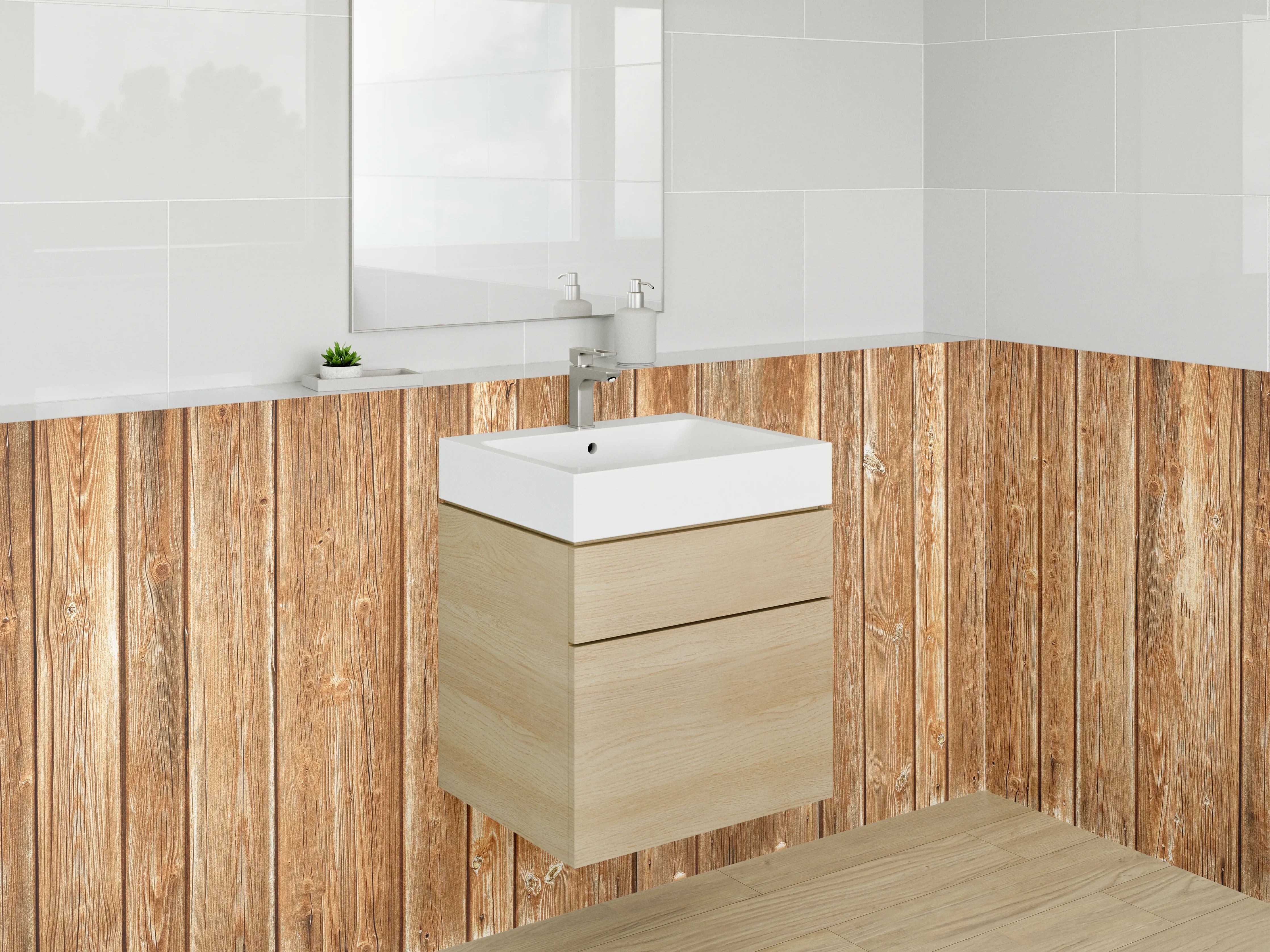 Waschbecken-Rückwand - Rustikale Holz-Optik als Wandverkleidung