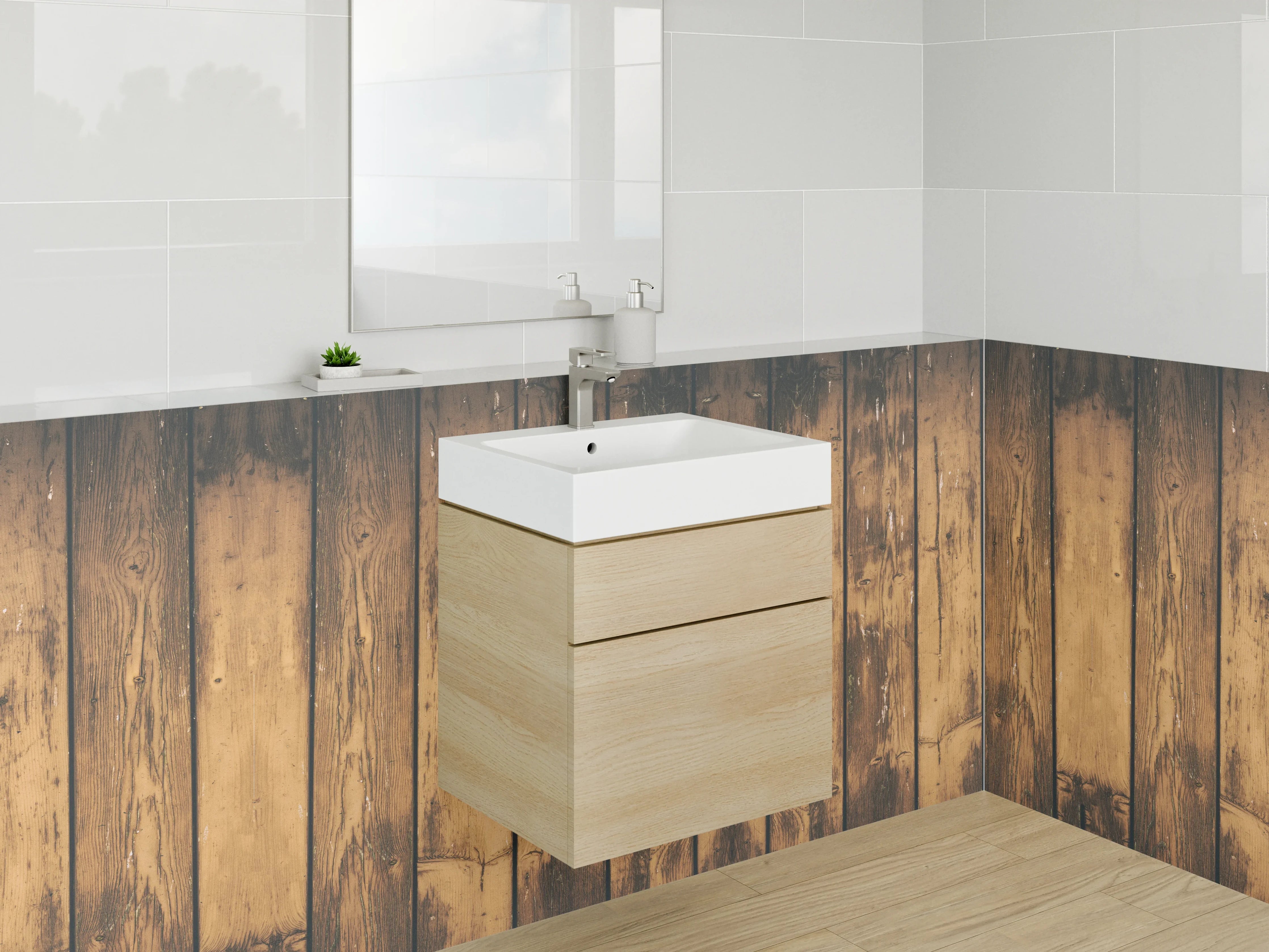 Waschbecken-Rückwand - Rustikale Holzbohlen Optik Braun