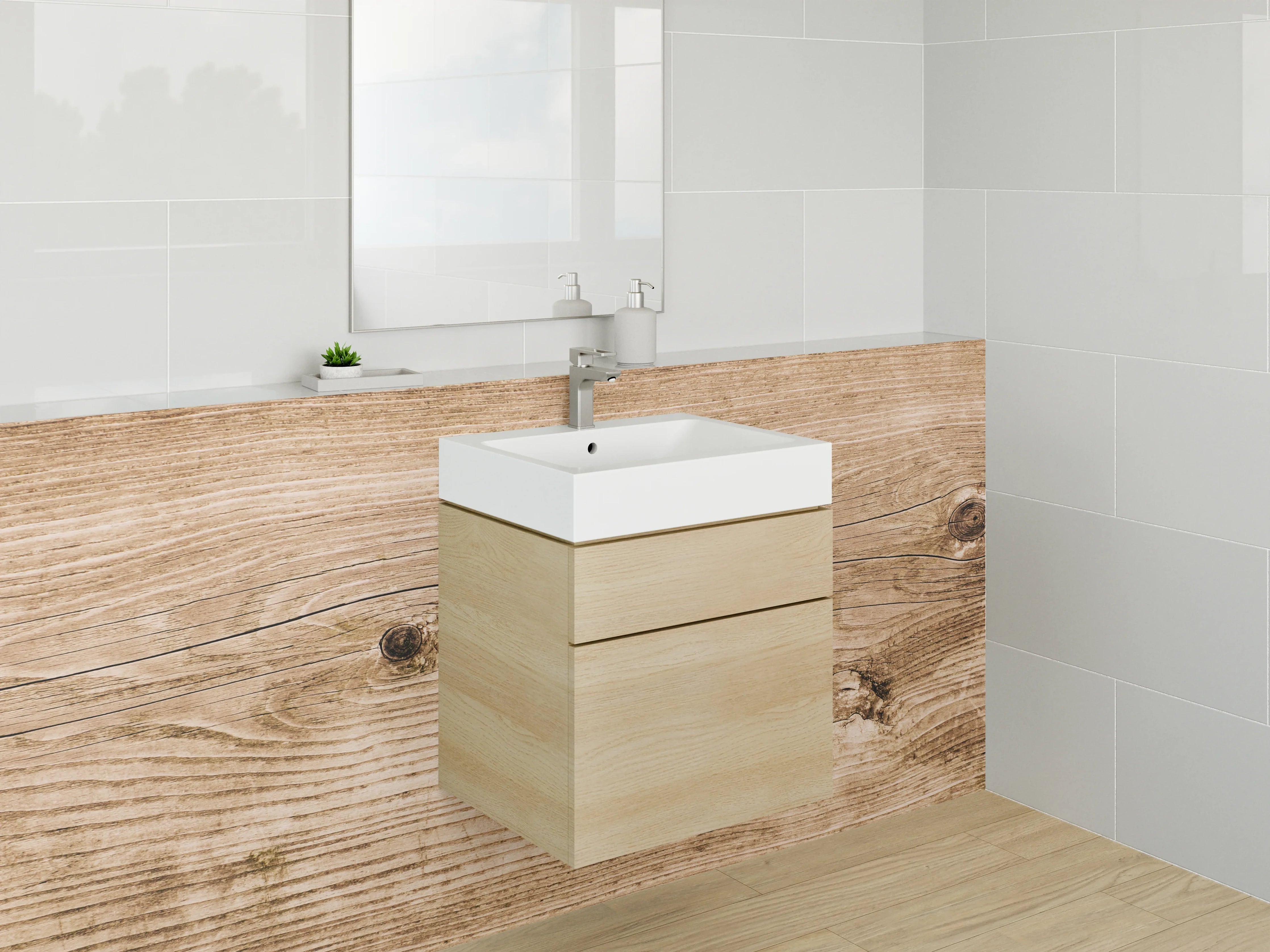 Waschbecken-Rückwand - Rustikale Holzbohlen-Optik Wanddekor