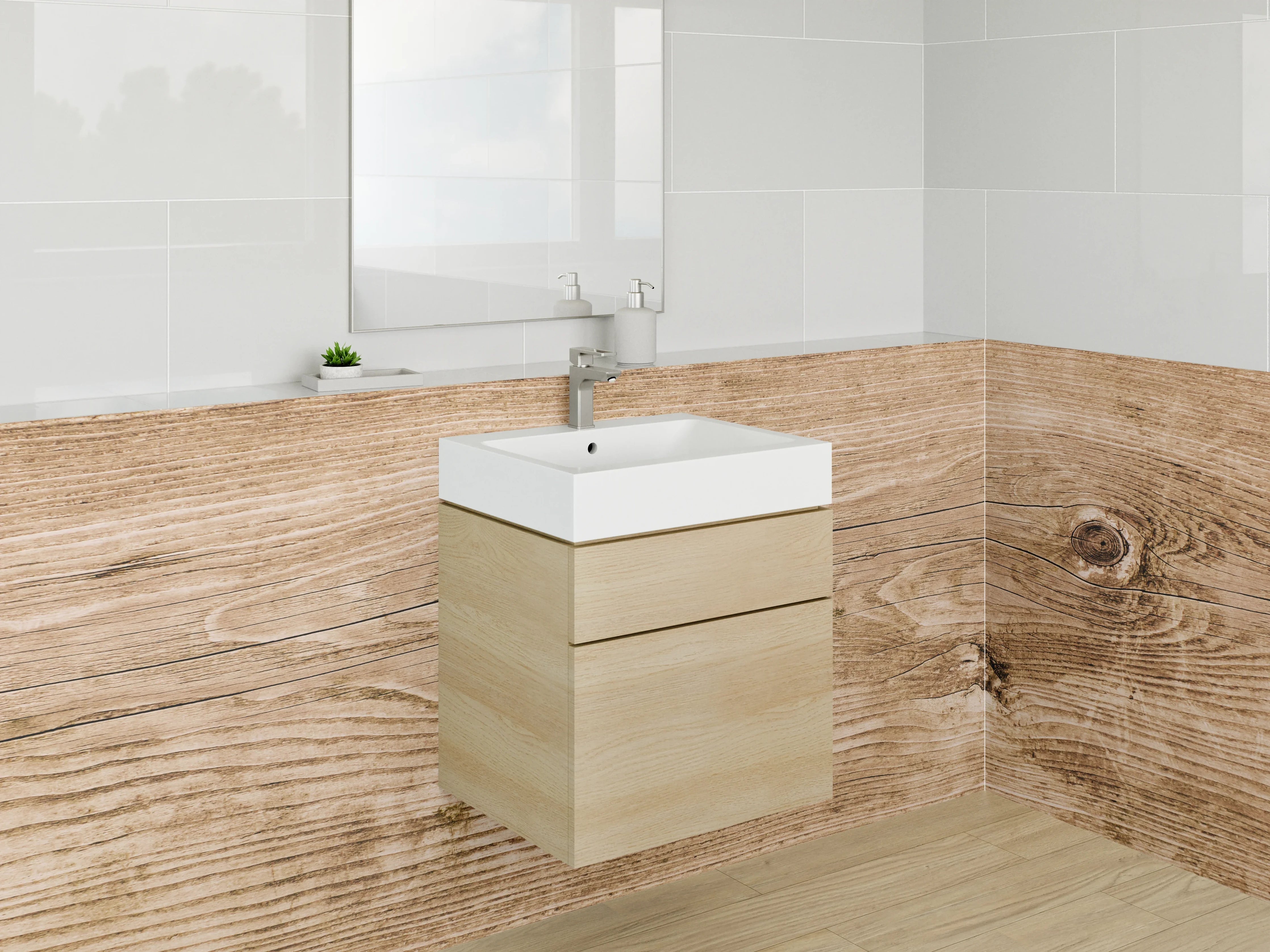 Waschbecken-Rückwand - Rustikale Holzbohlen-Optik Wanddekor