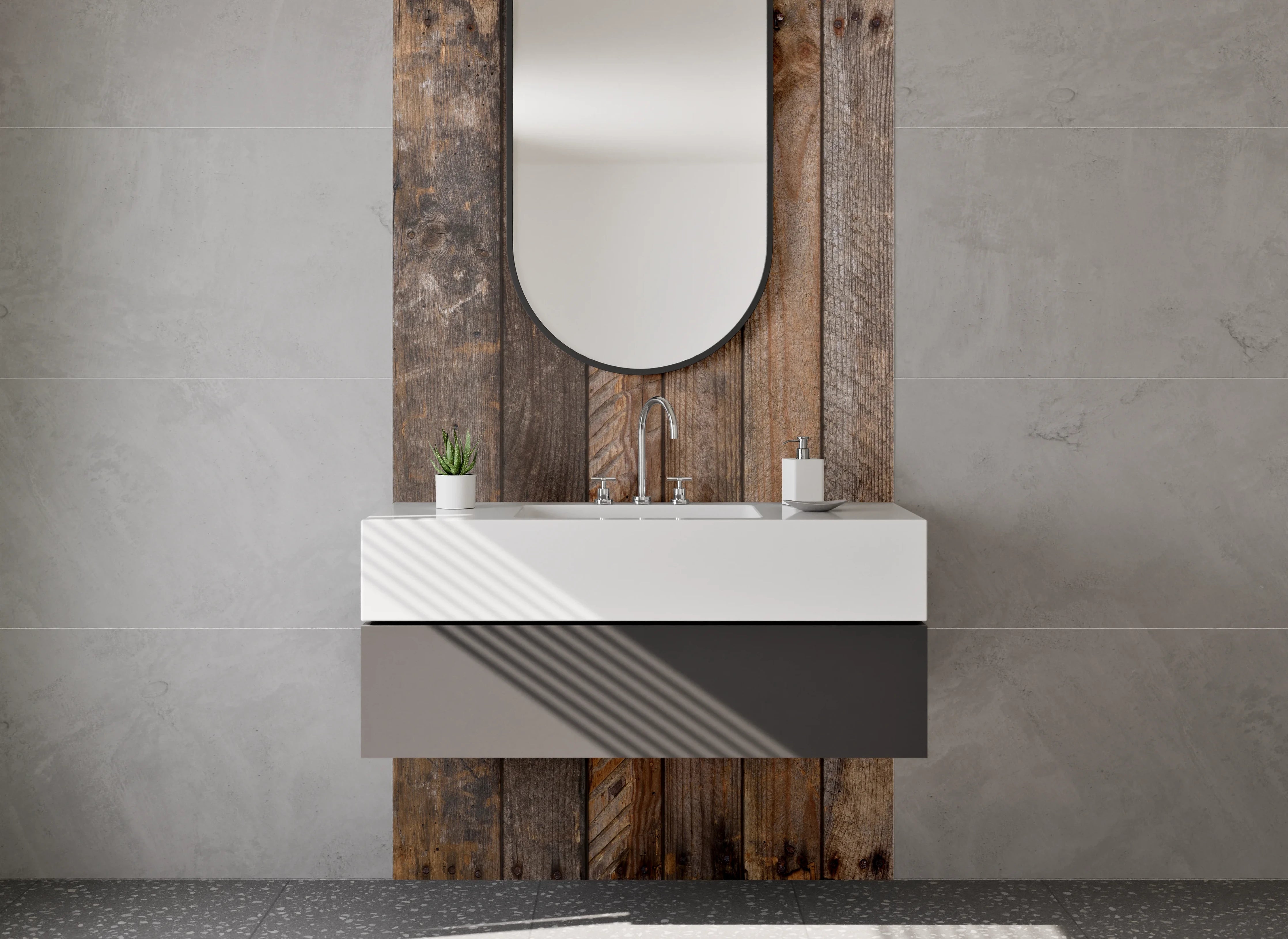 Waschbecken-Rückwand - Rustikale Holzlatten-Optik Braun