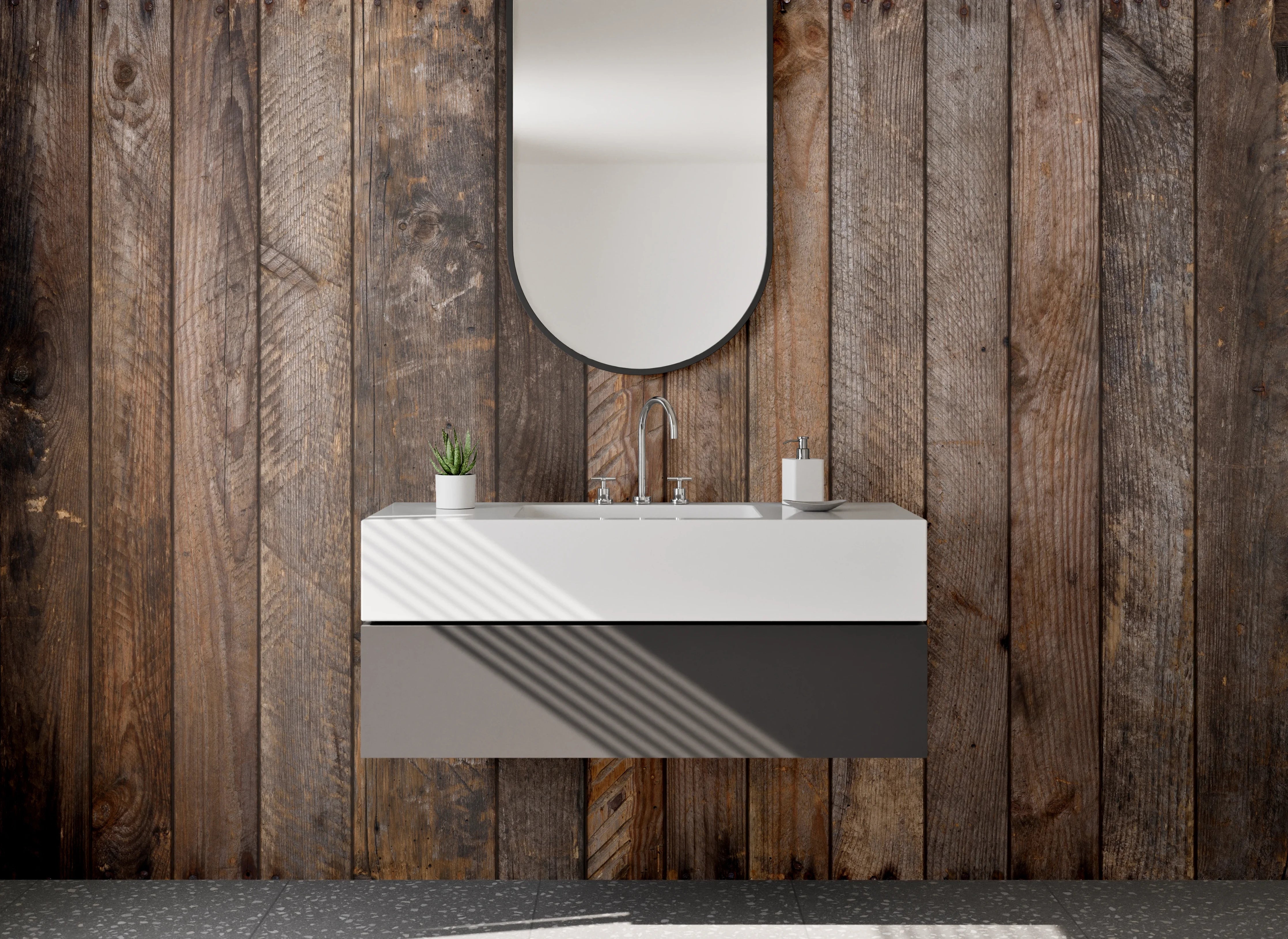 Waschbecken-Rückwand - Rustikale Holzlatten-Optik Braun
