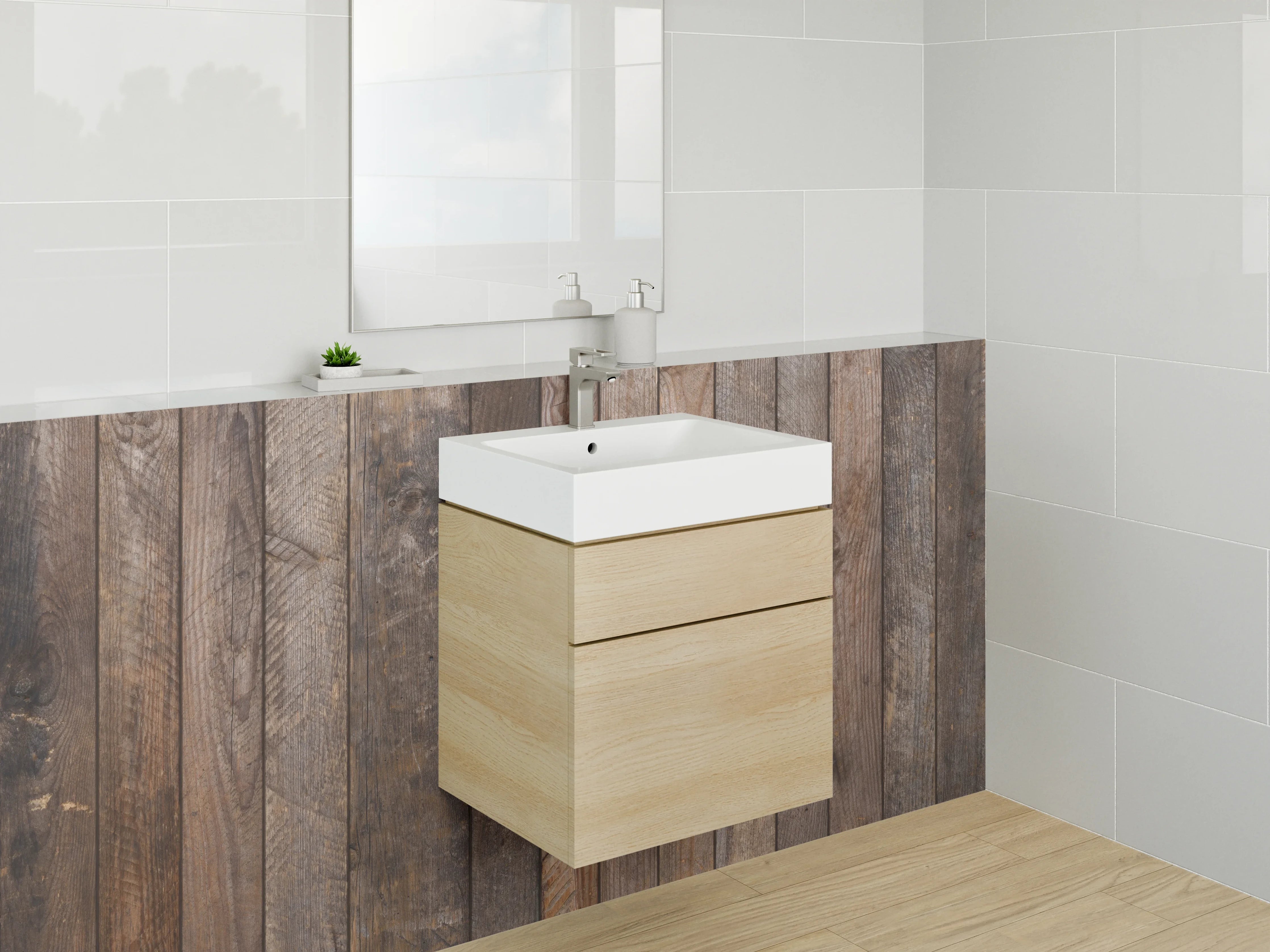 Waschbecken-Rückwand - Rustikale Holzlatten-Optik Braun