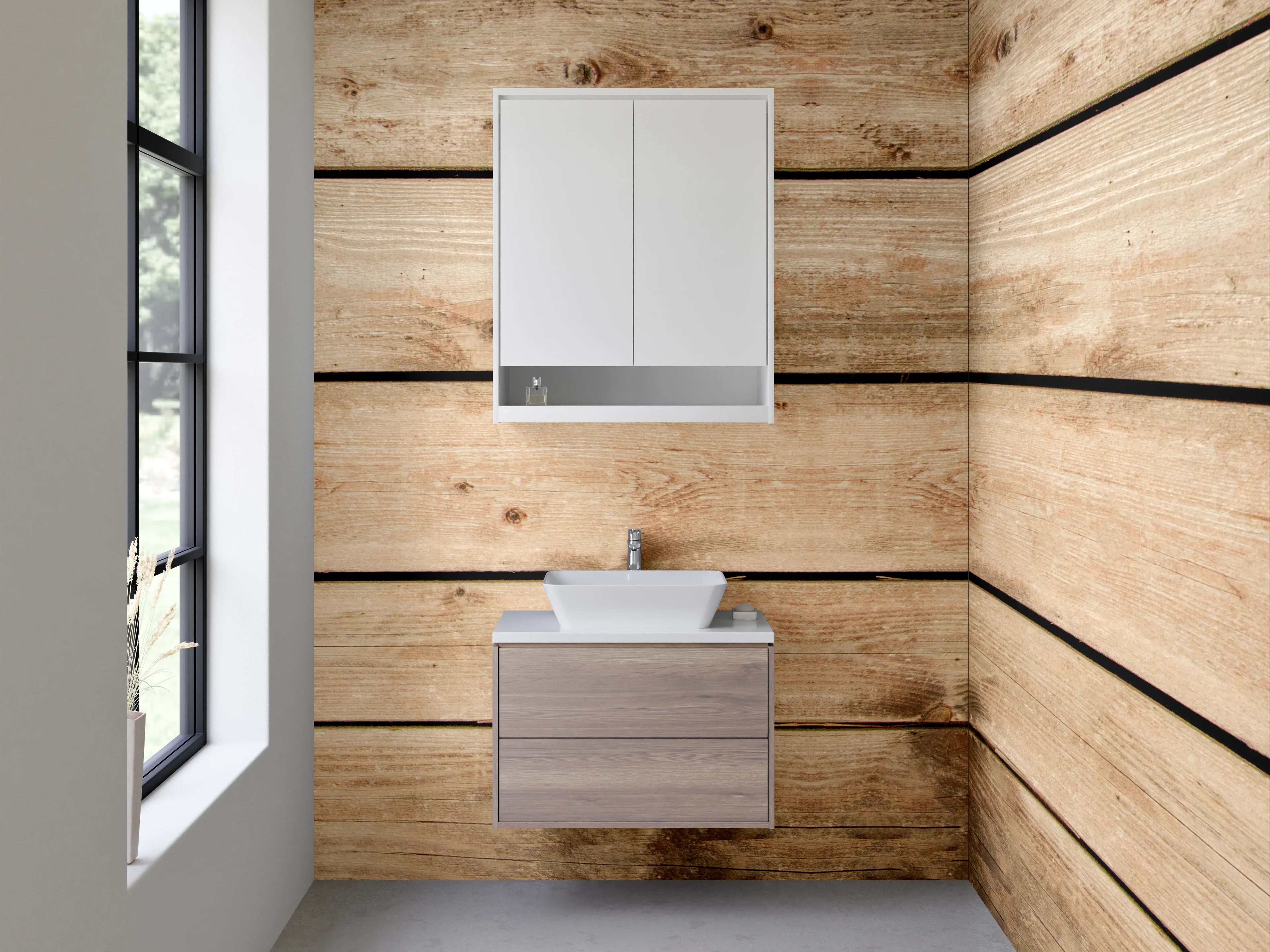 Waschbecken-Rückwand - Rustikale Holzoptik für Badezimmer