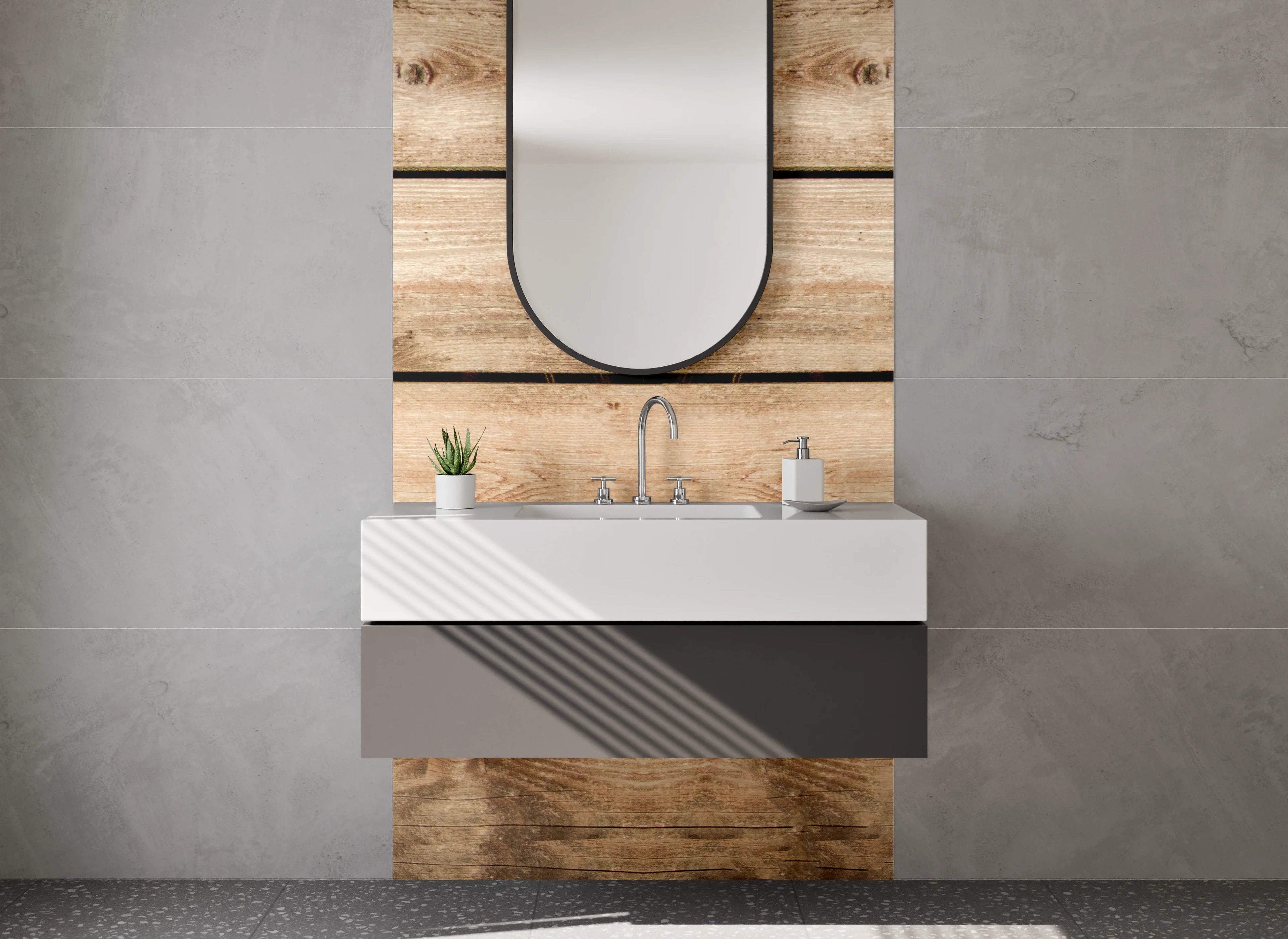 Waschbecken-Rückwand - Rustikale Holzoptik für Badezimmer