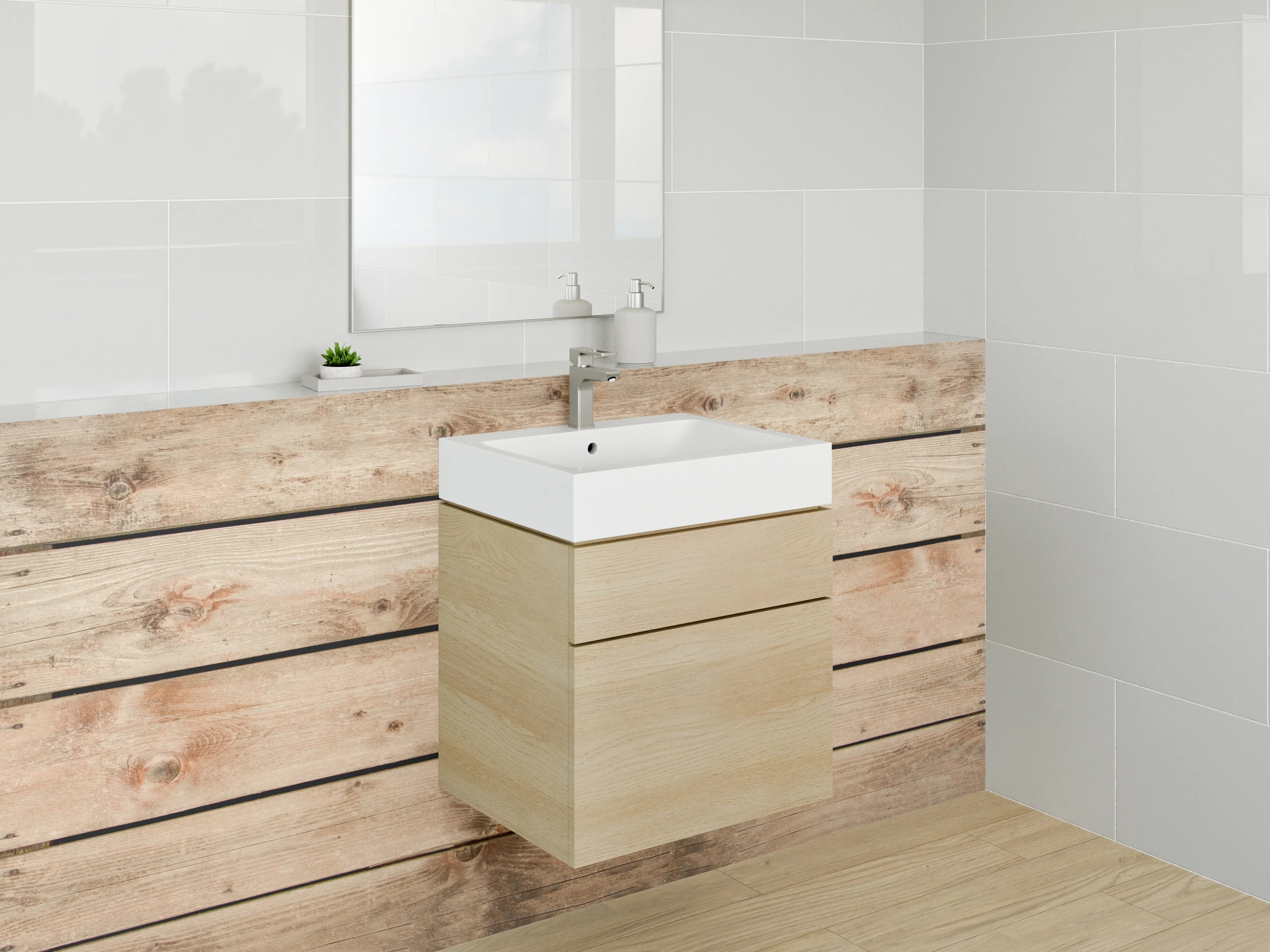 Waschbecken-Rückwand - Rustikale Holzoptik für Badezimmer