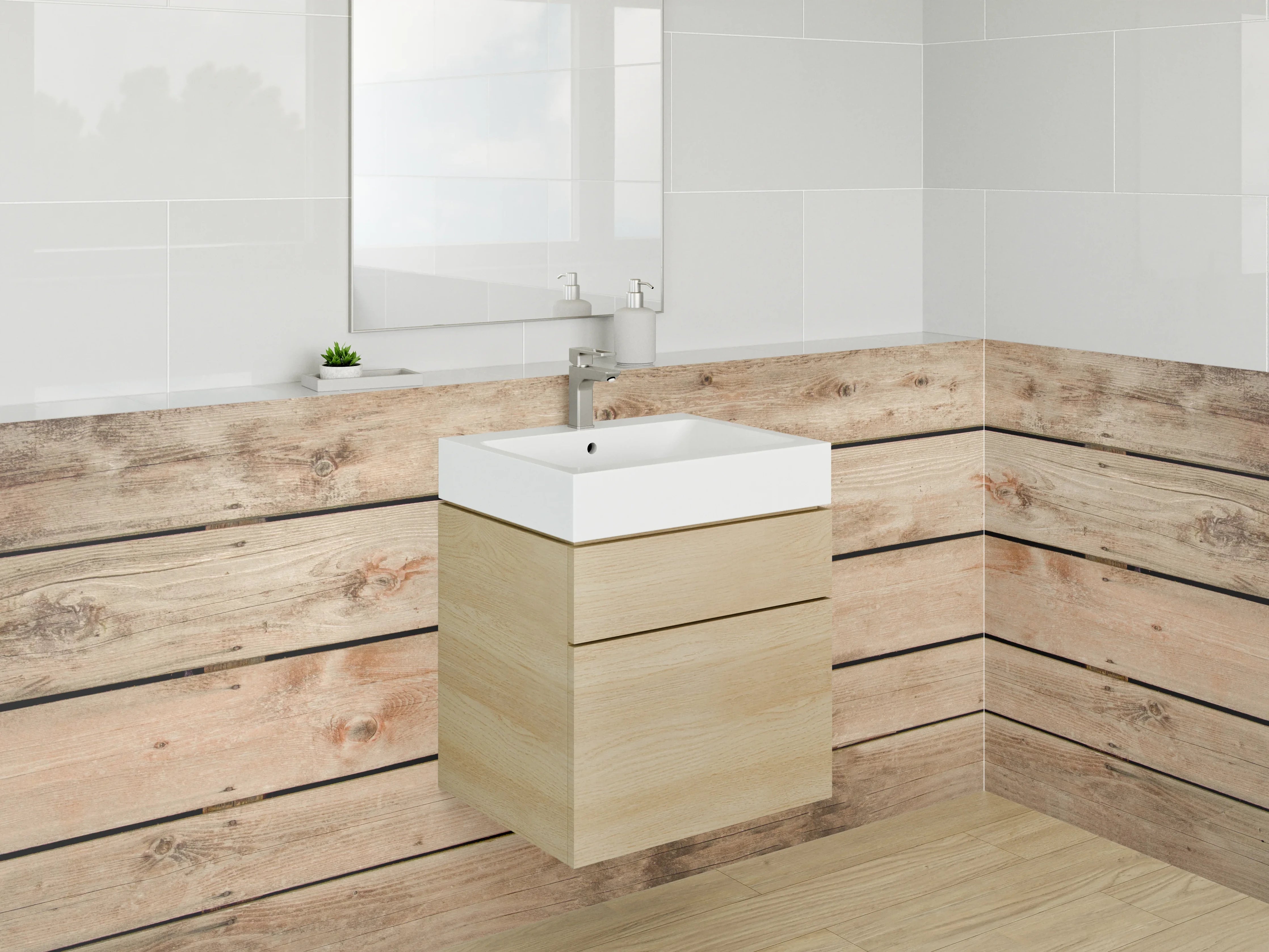 Waschbecken-Rückwand - Rustikale Holzoptik für Badezimmer