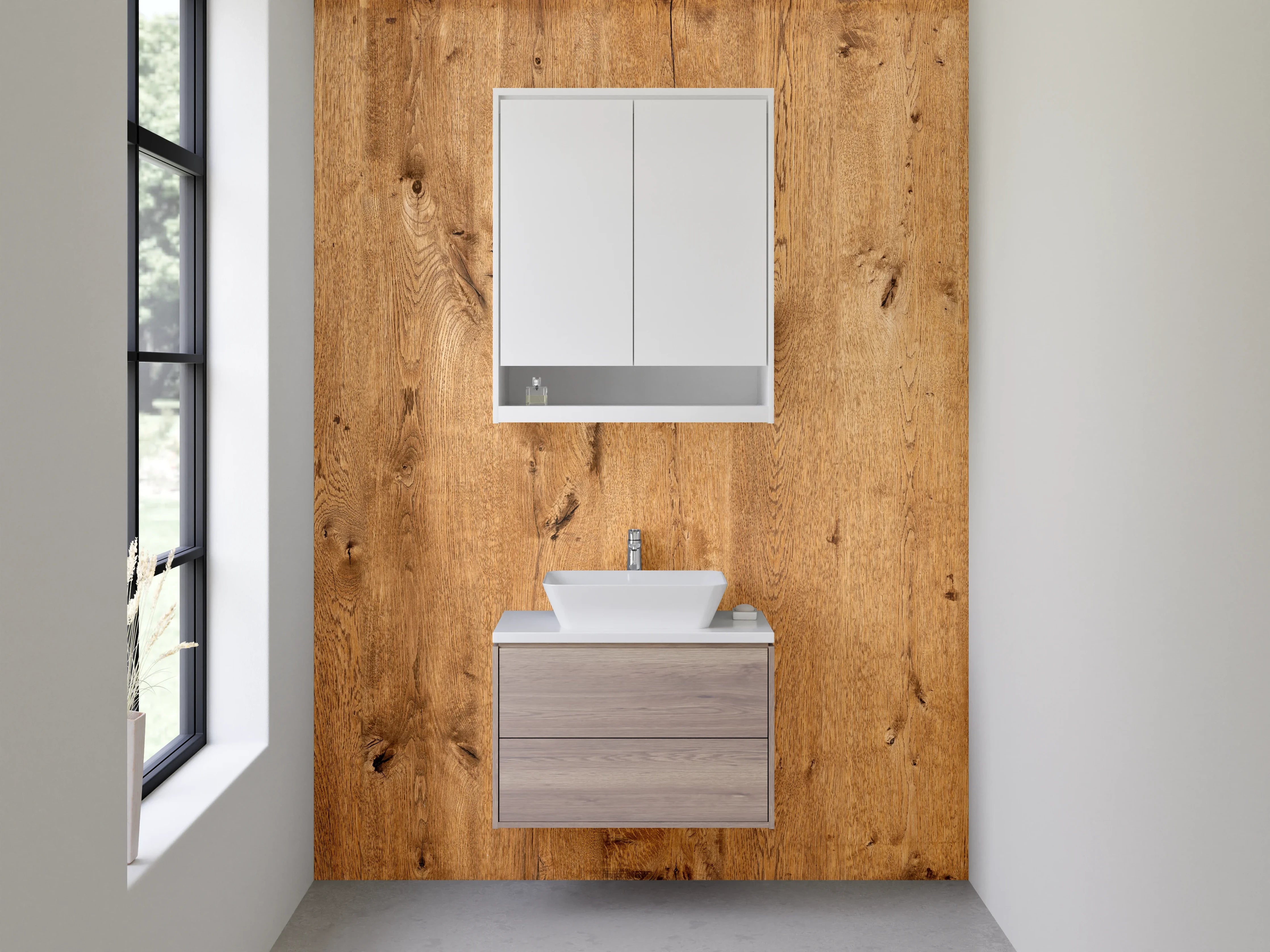 Waschbecken-Rückwand - Rustikale Holzoptik für Küchenrückwände