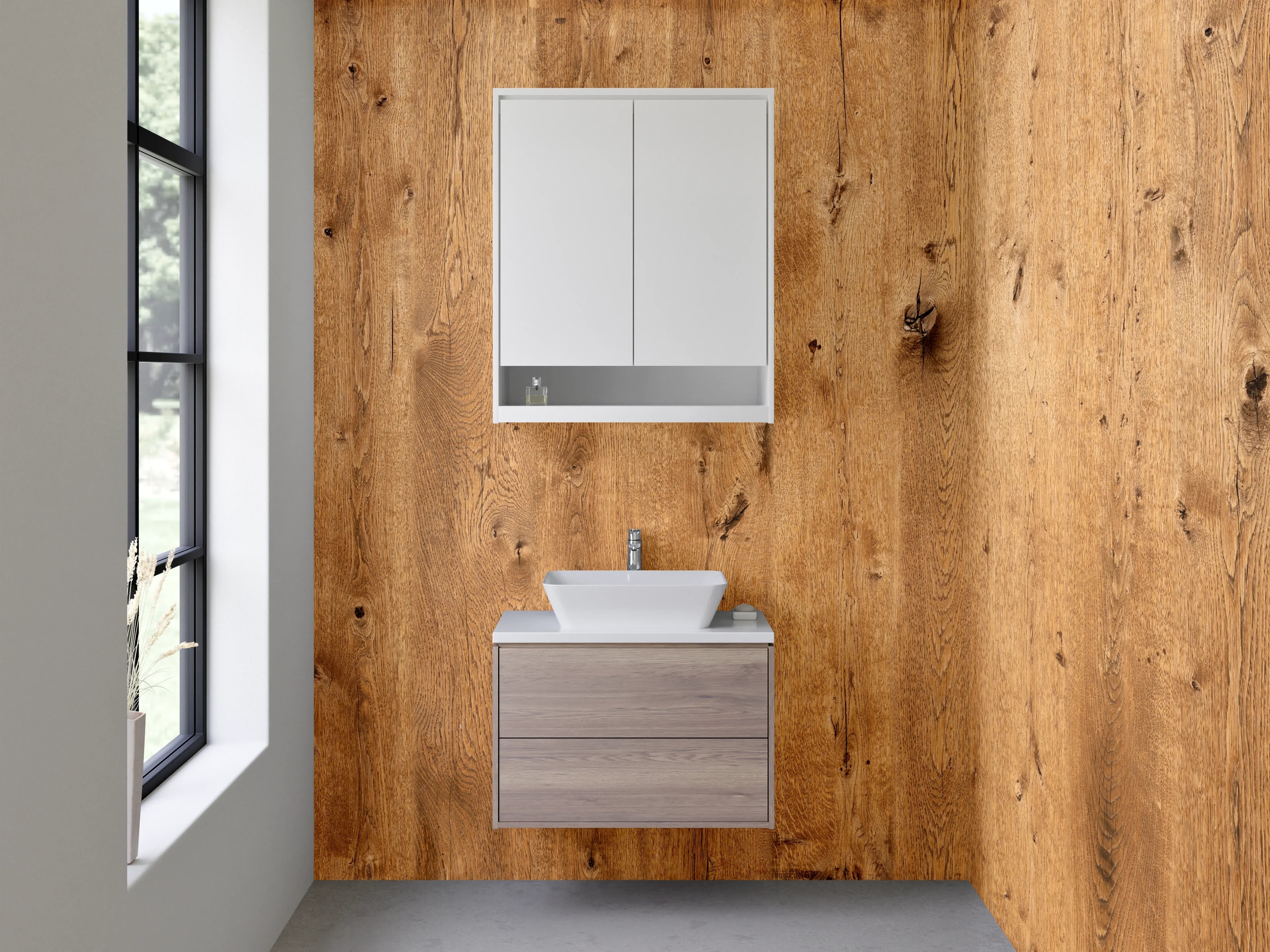 Waschbecken-Rückwand - Rustikale Holzoptik für Küchenrückwände