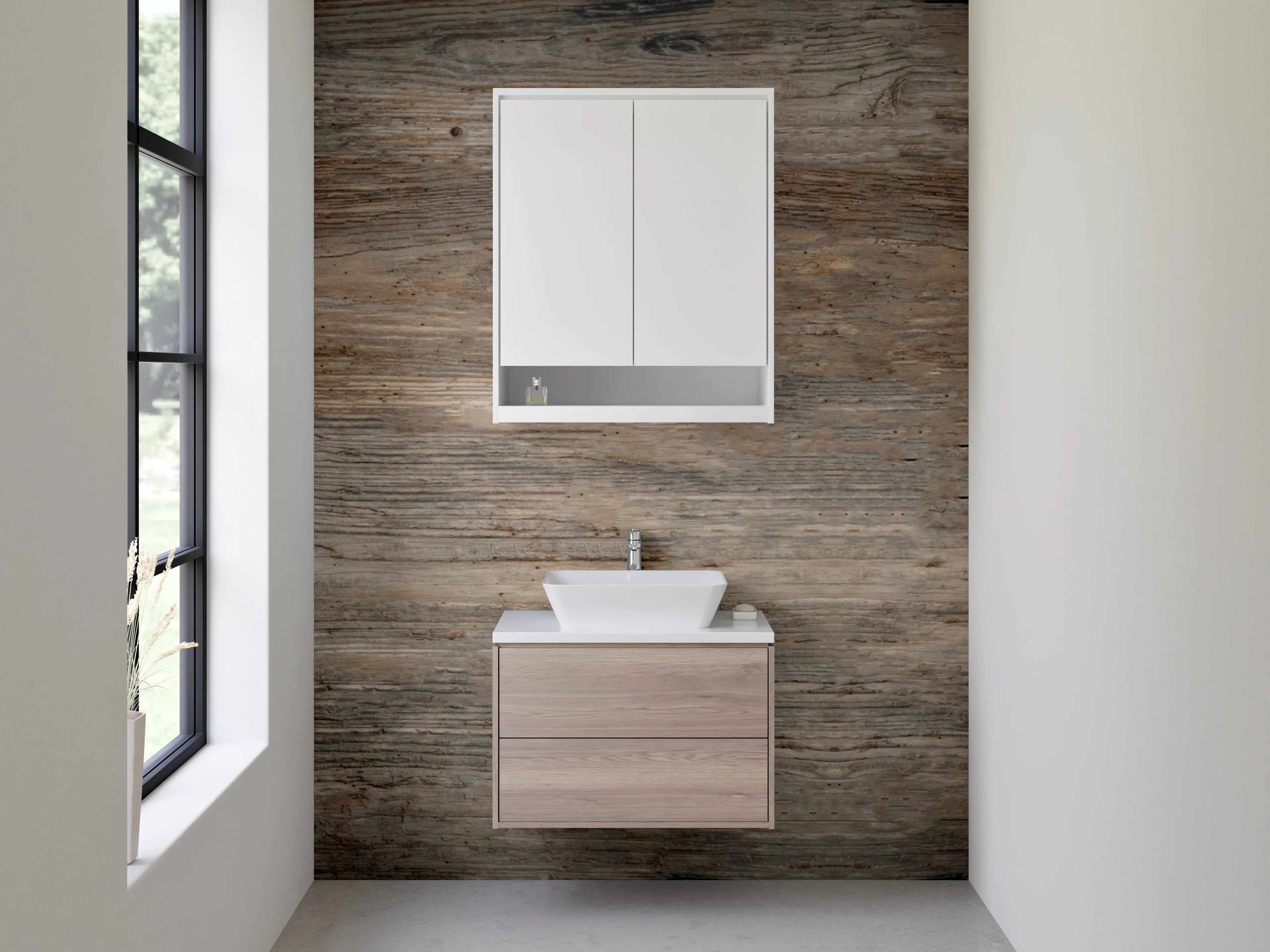 Waschbecken-Rückwand - Rustikale Holzstruktur braun-grau