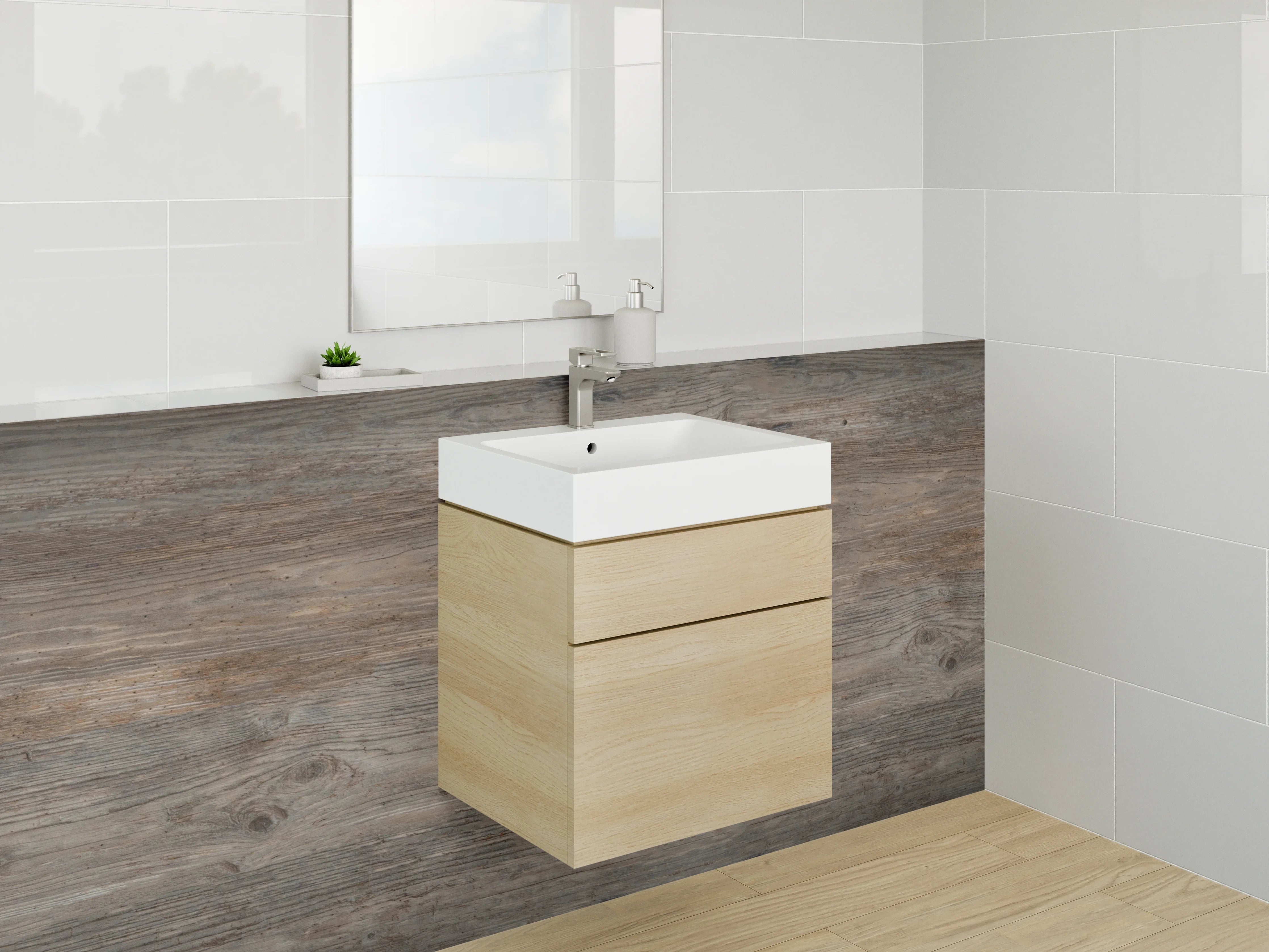 Waschbecken-Rückwand - Rustikale Holzstruktur braun-grau