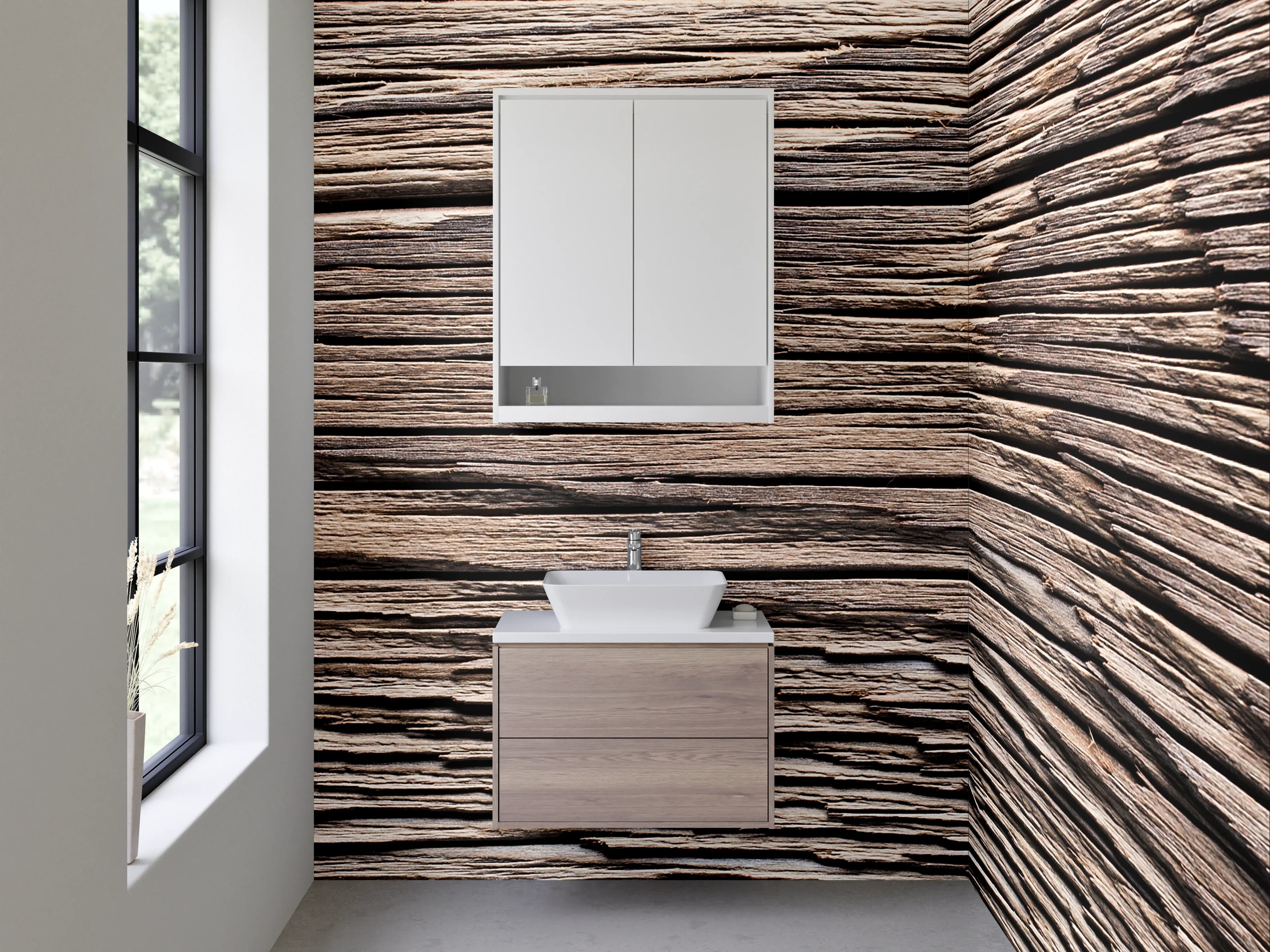 Waschbecken-Rückwand - Rustikale Holzstruktur für Bad & Küche
