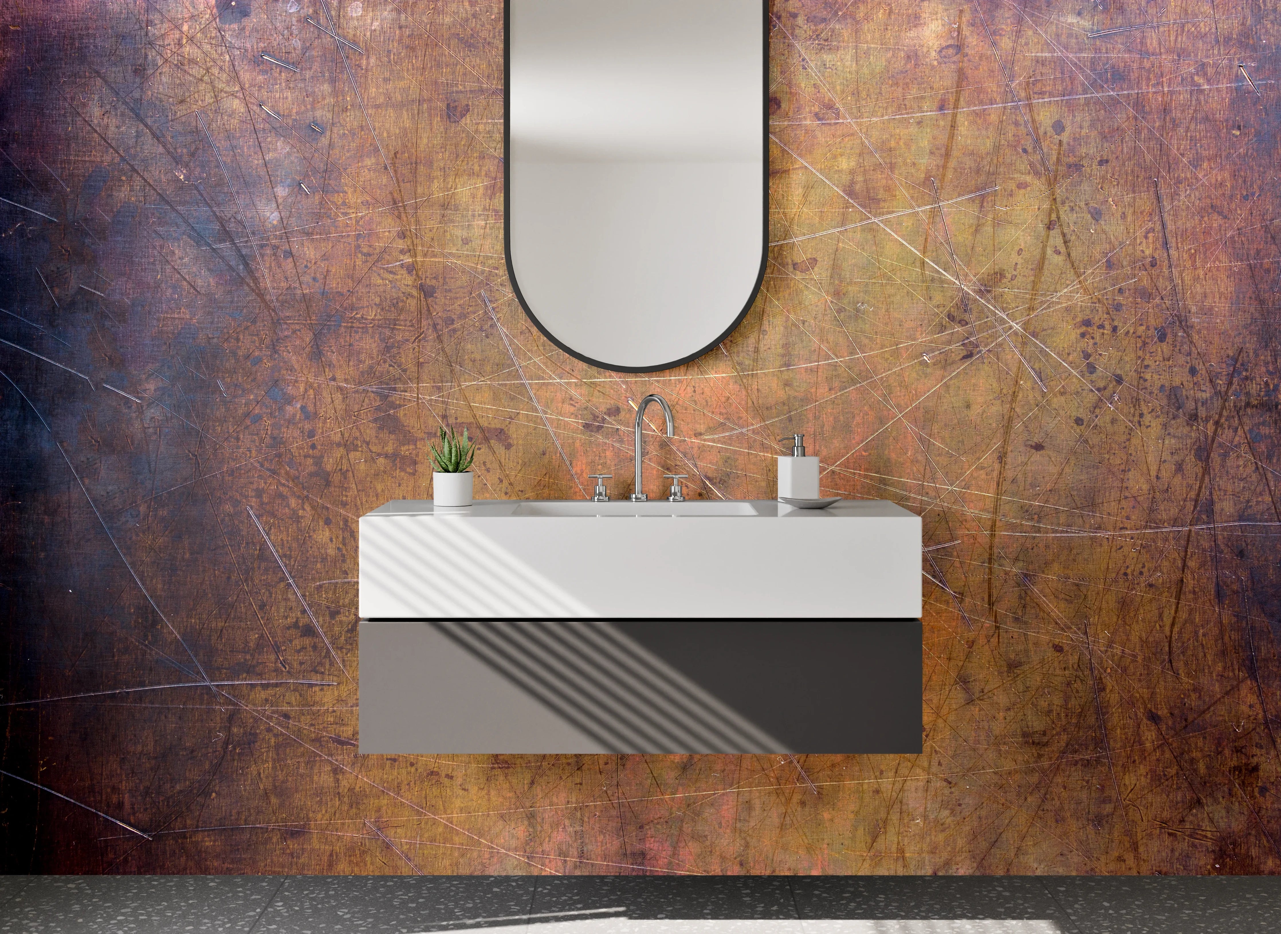 Waschbecken-Rückwand - Rustikale Metallstruktur Rostoptik