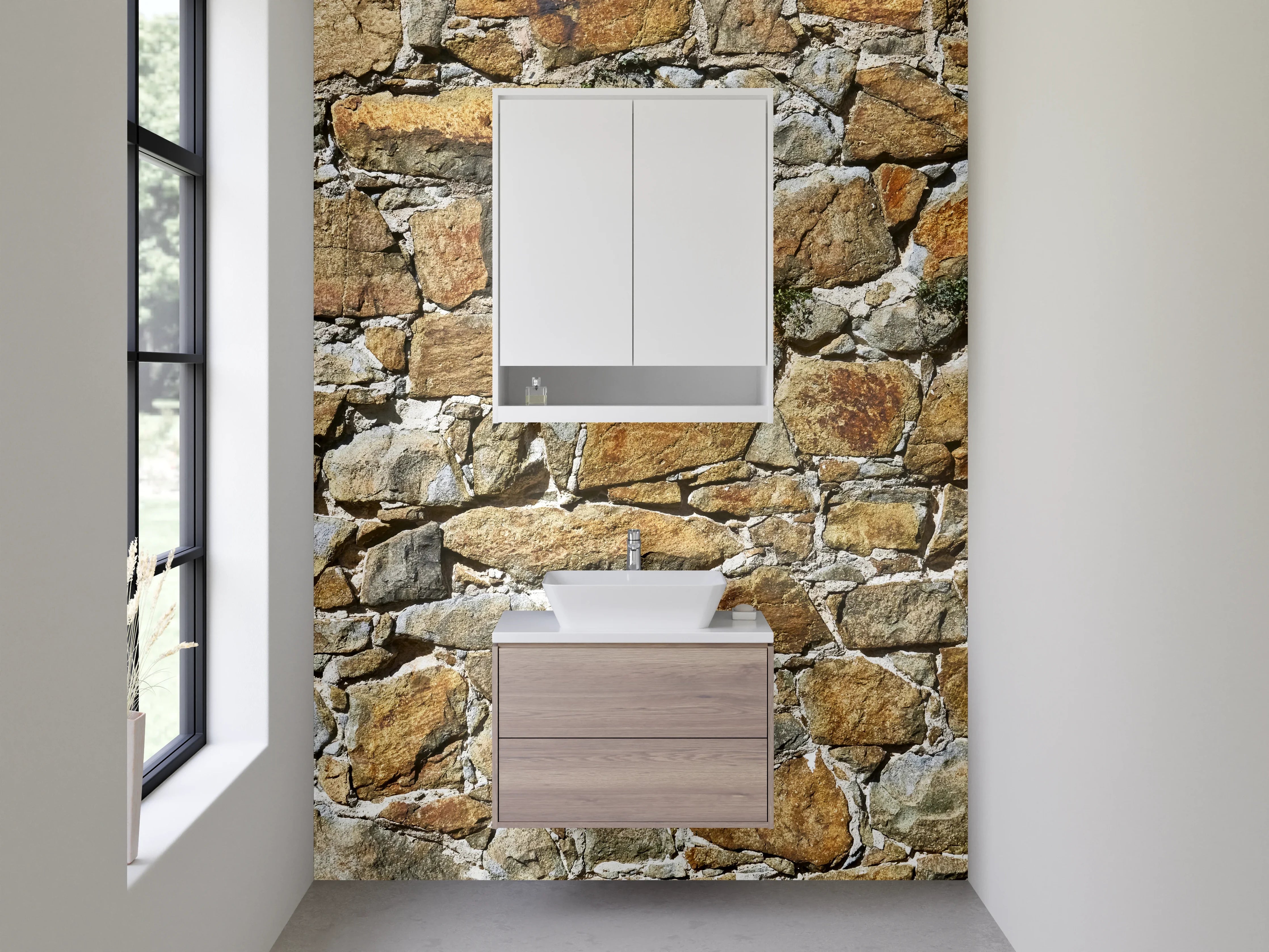 Waschbecken-Rückwand - Rustikale Natursteinmauer-Optik