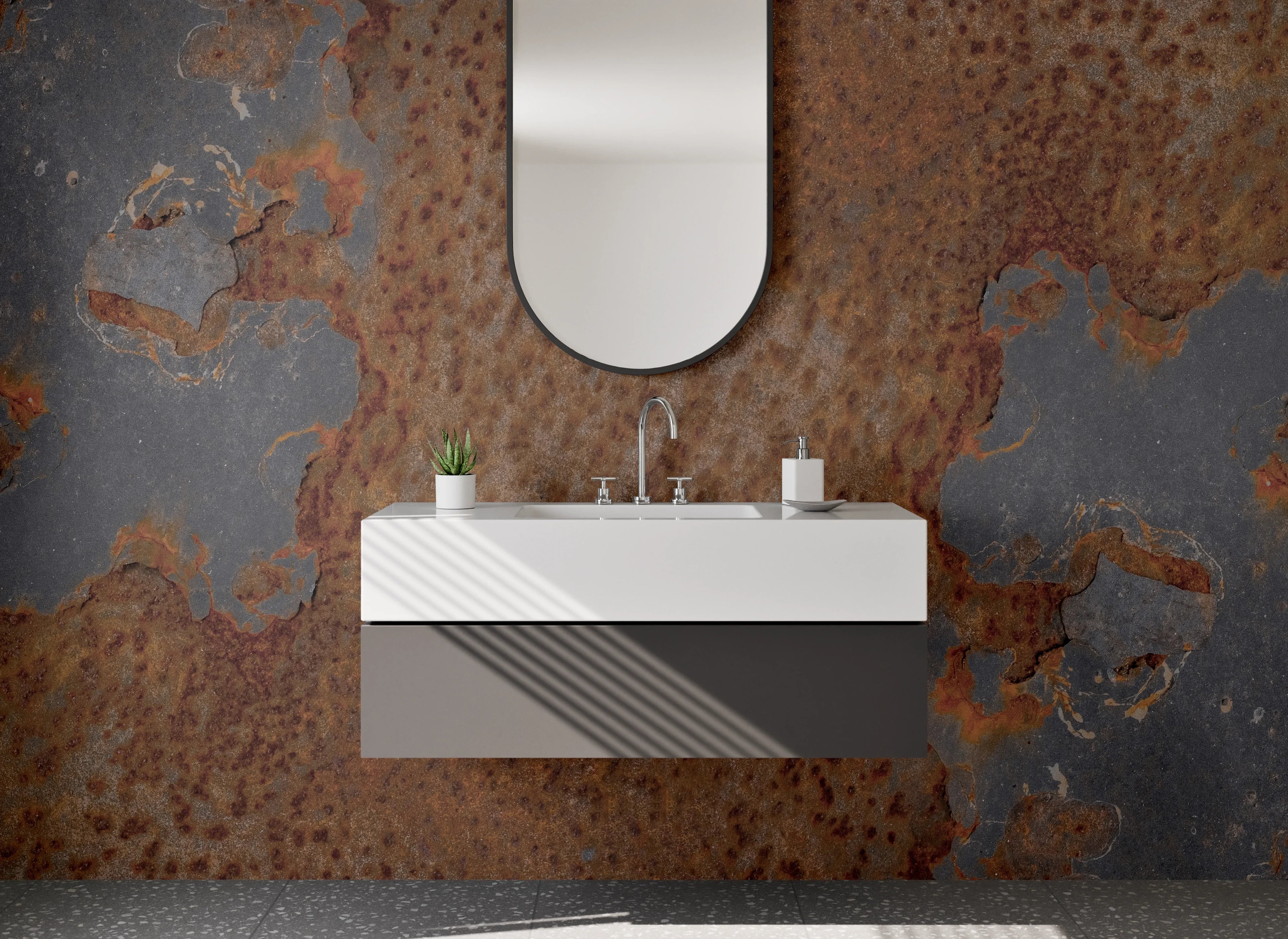 Waschbecken-Rückwand - Rustikale Rostoptik Industrial Metall