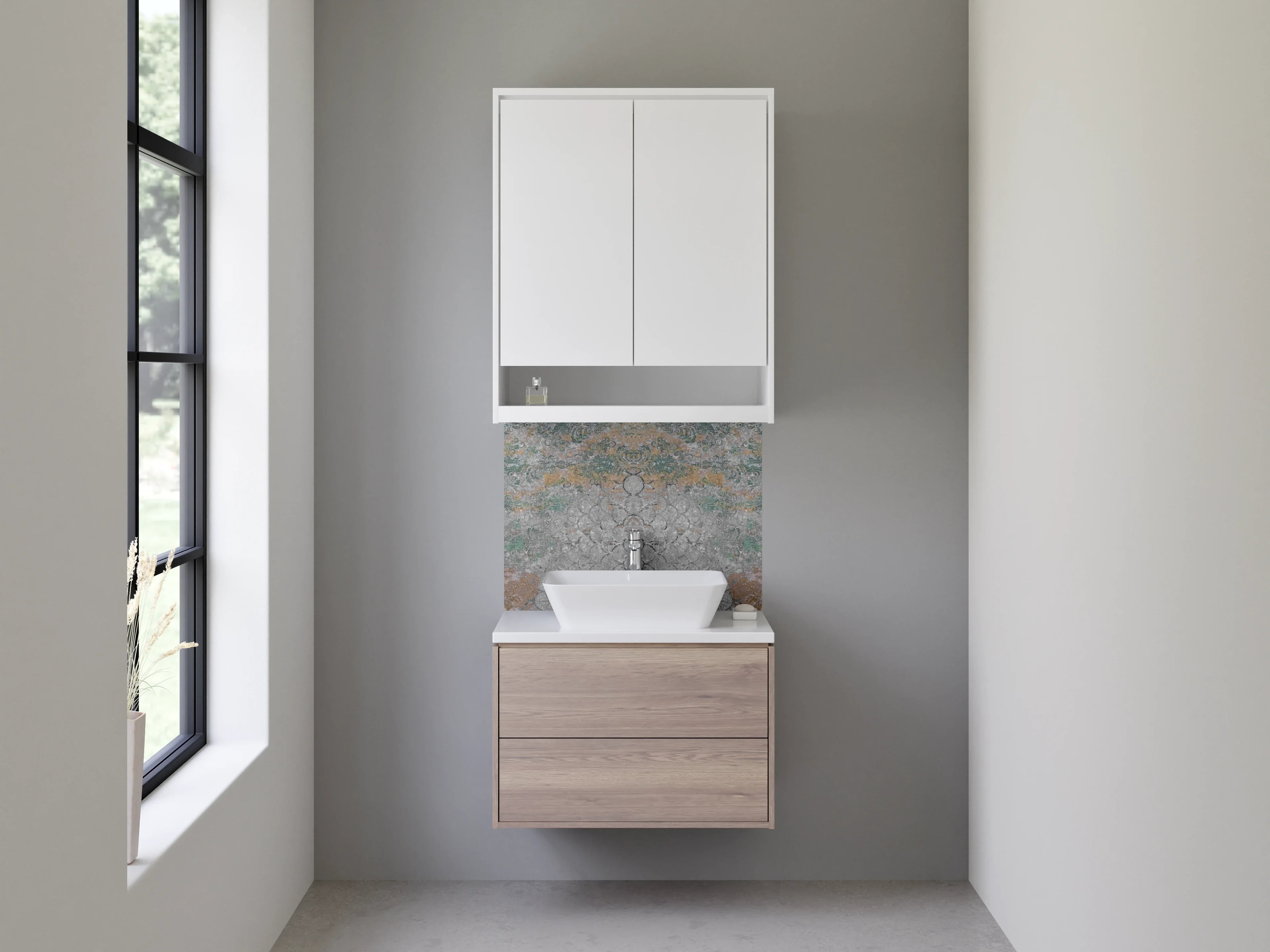 Waschbecken-Rückwand - Rustikale Steinmauer mit warmen Erdtönen