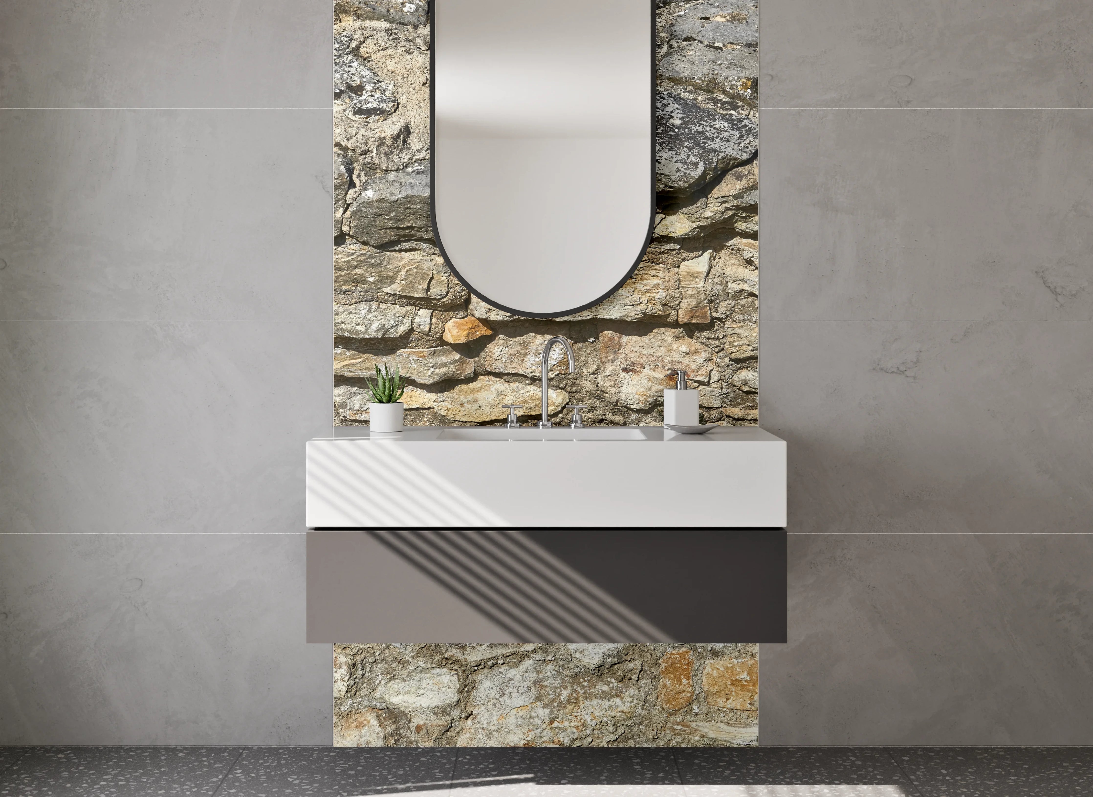 Waschbecken-Rückwand - Rustikale Steinschicht Wall