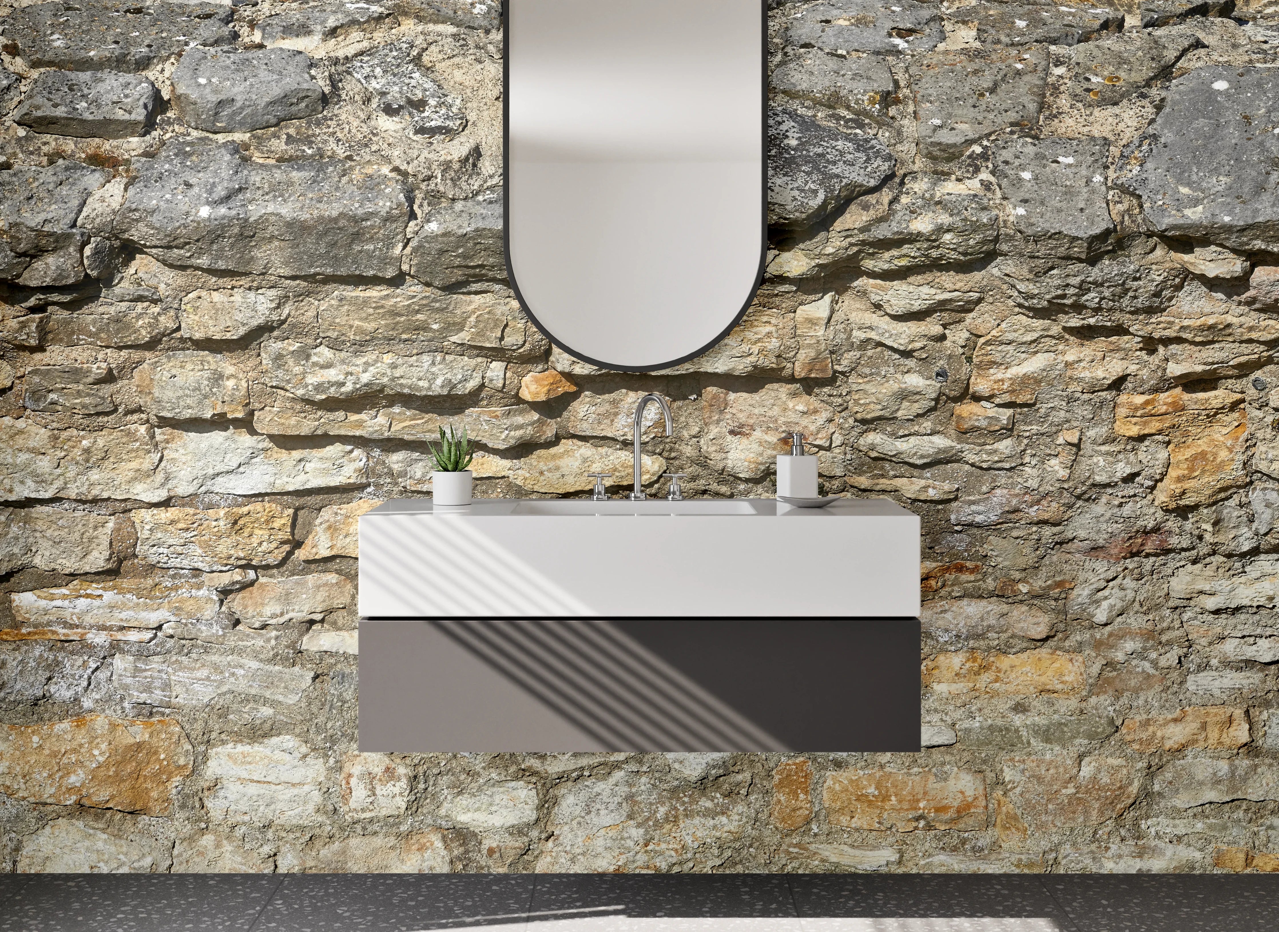 Waschbecken-Rückwand - Rustikale Steinschicht Wall