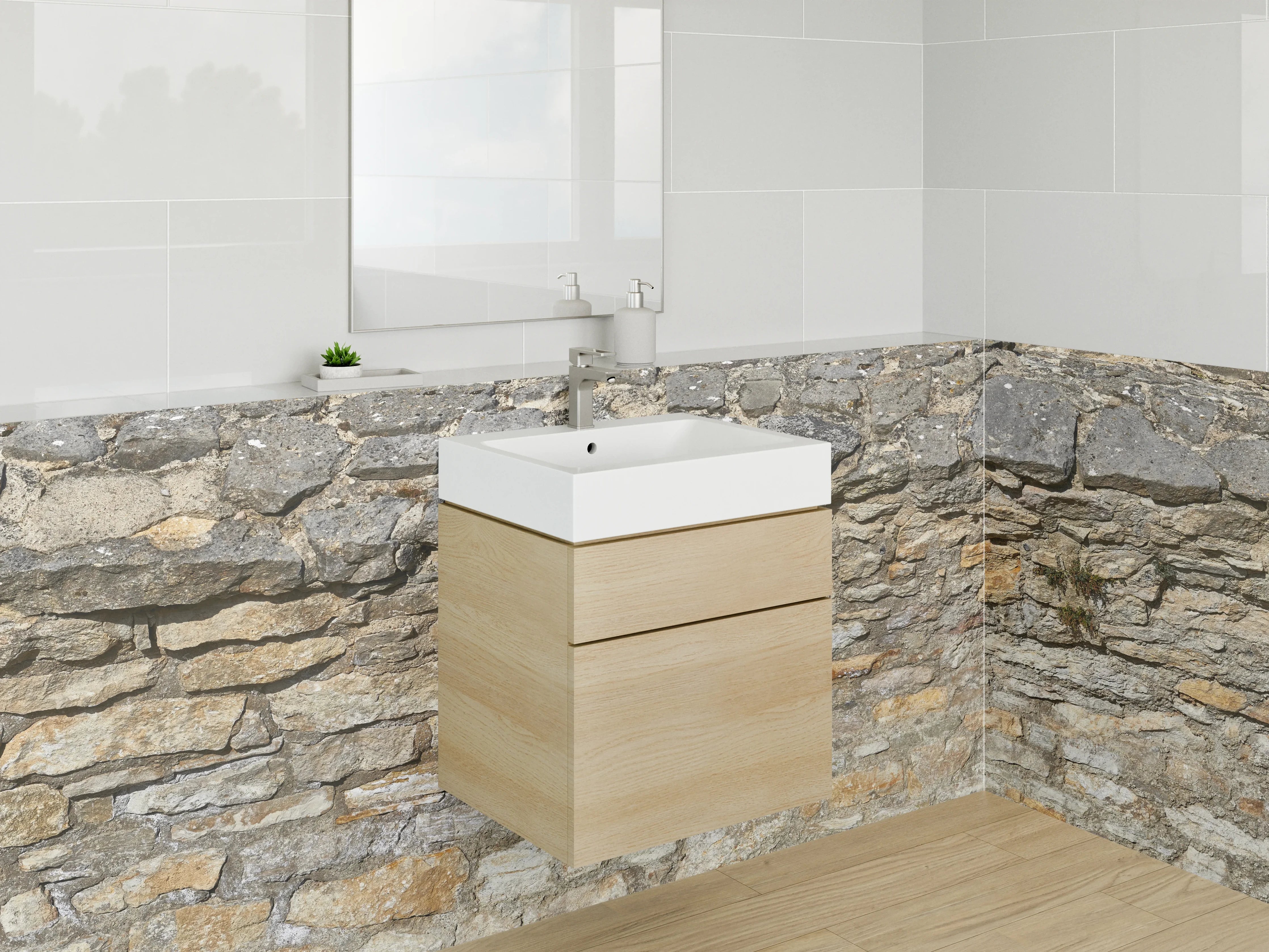 Waschbecken-Rückwand - Rustikale Steinschicht Wall