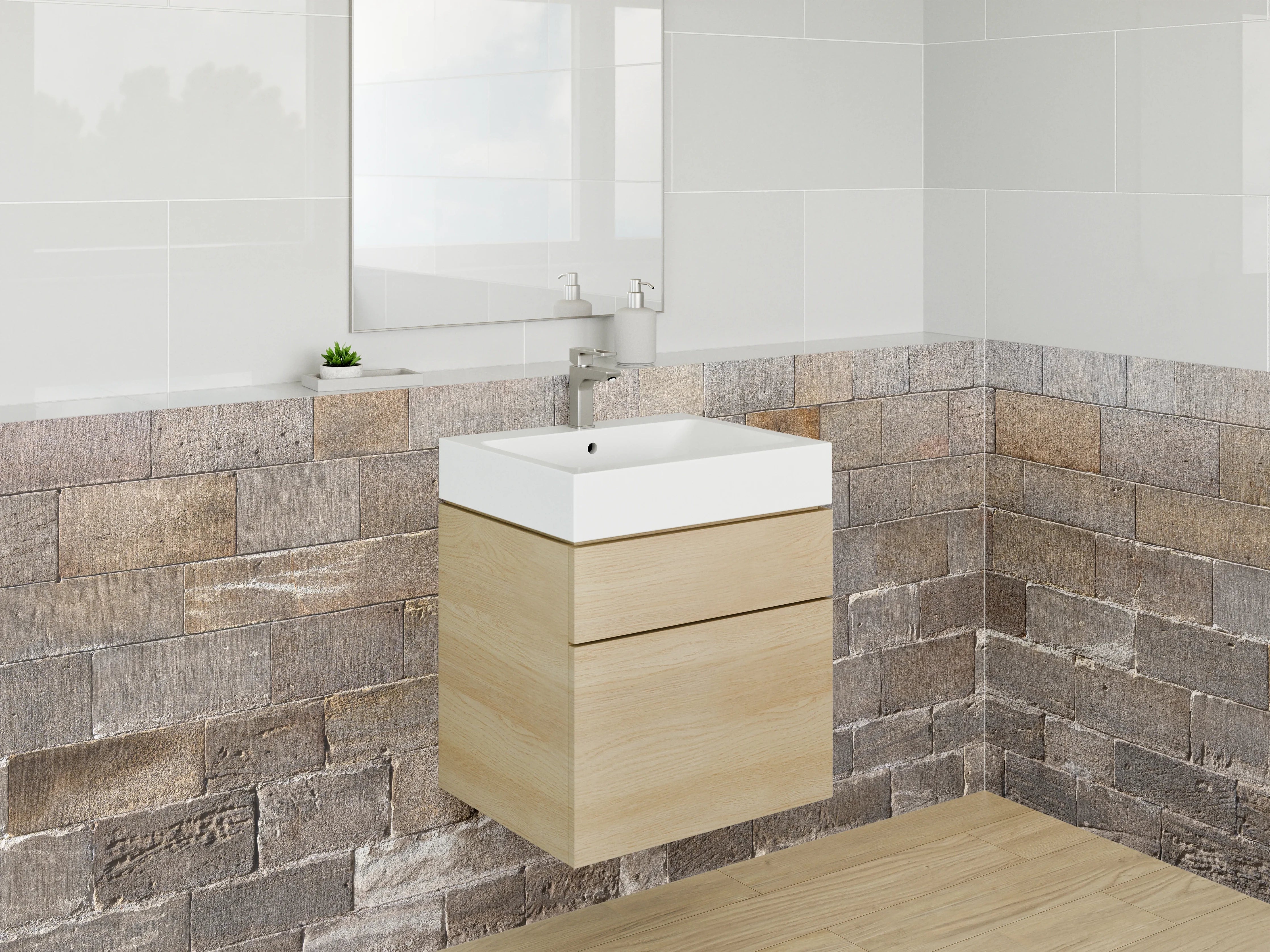 Waschbecken-Rückwand - Rustikale Steinwand Grau Beige