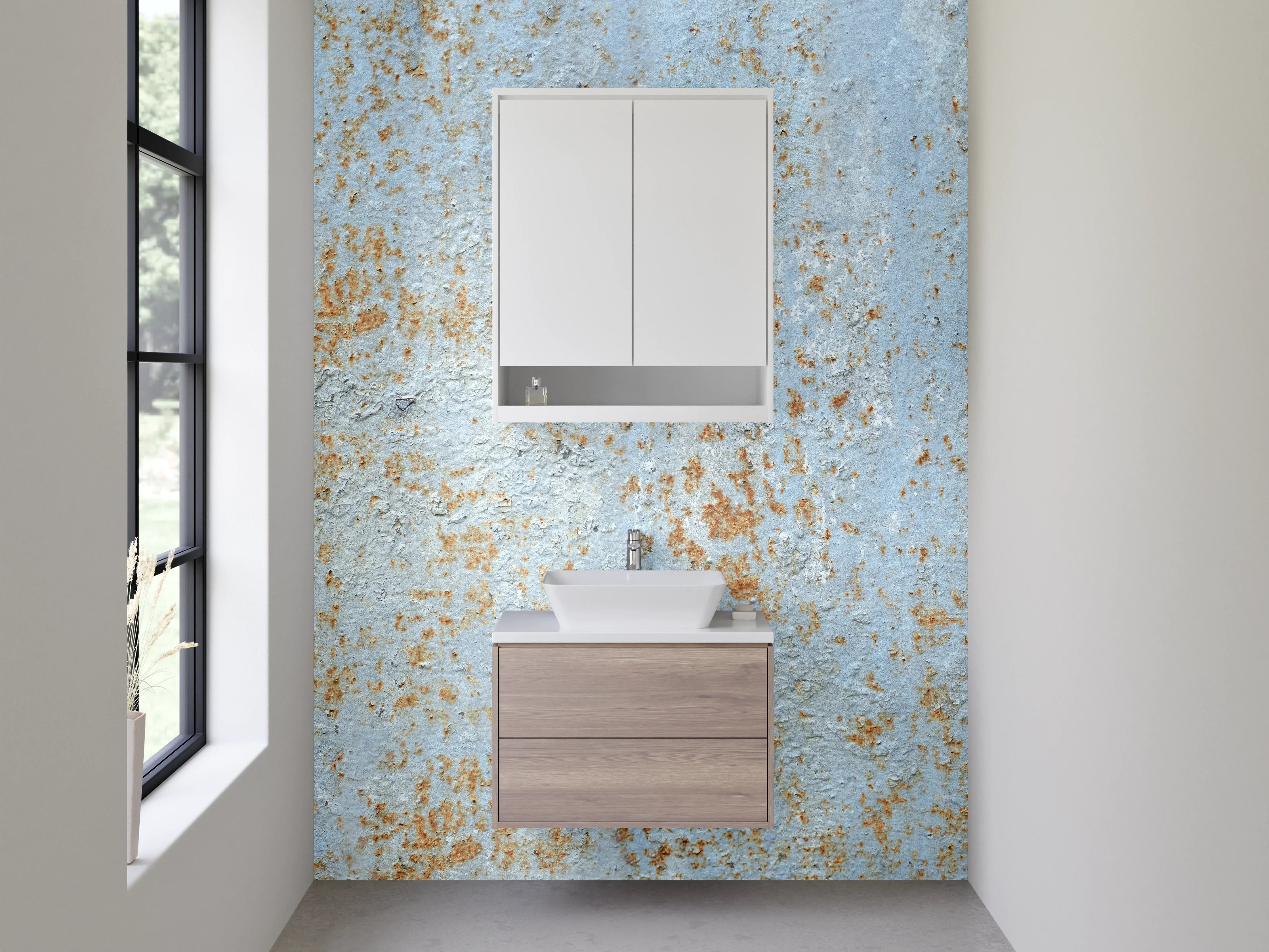 Waschbecken-Rückwand - Rustikale blaue und beige Struktur