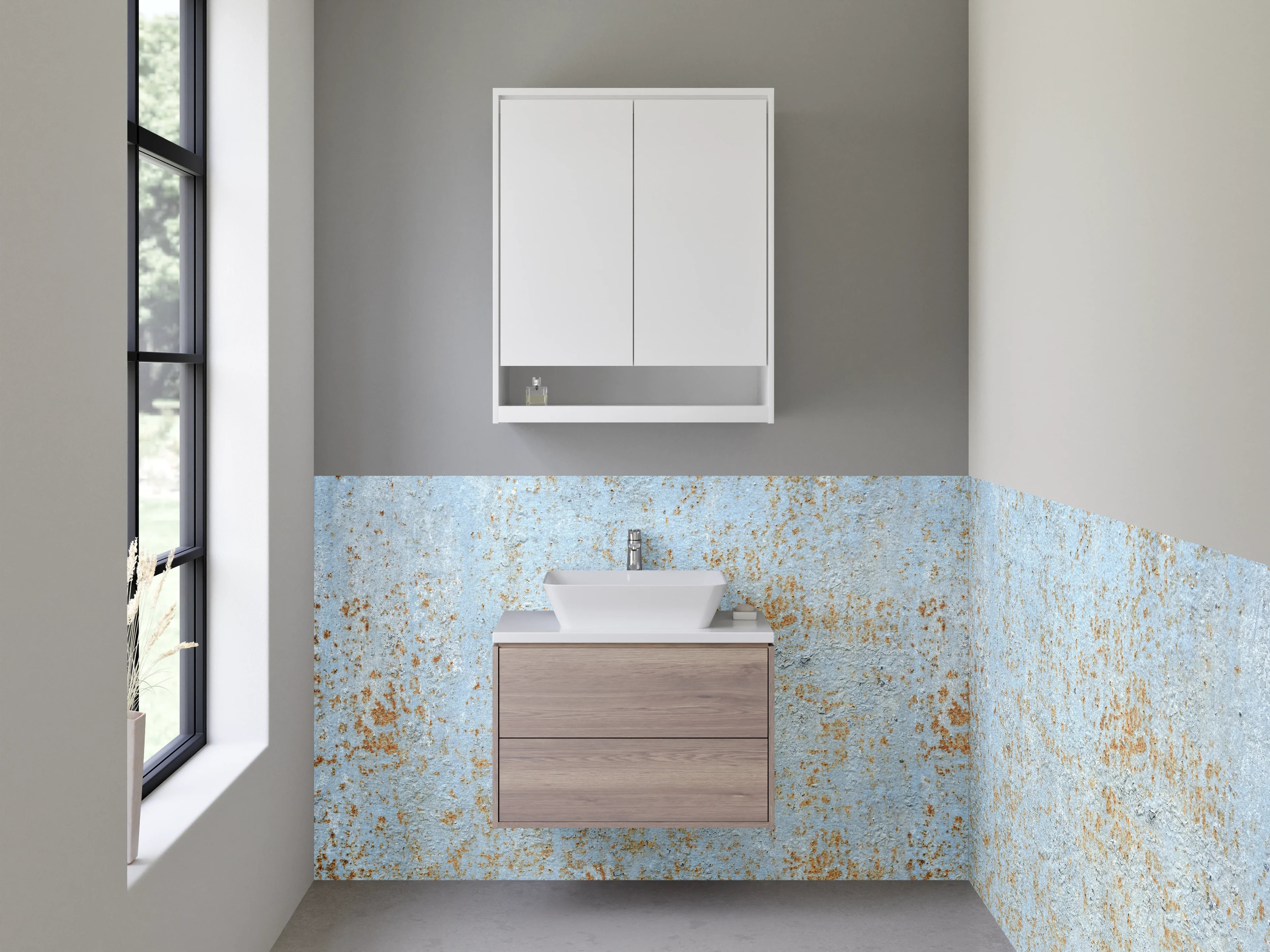 Waschbecken-Rückwand - Rustikale blaue und beige Struktur