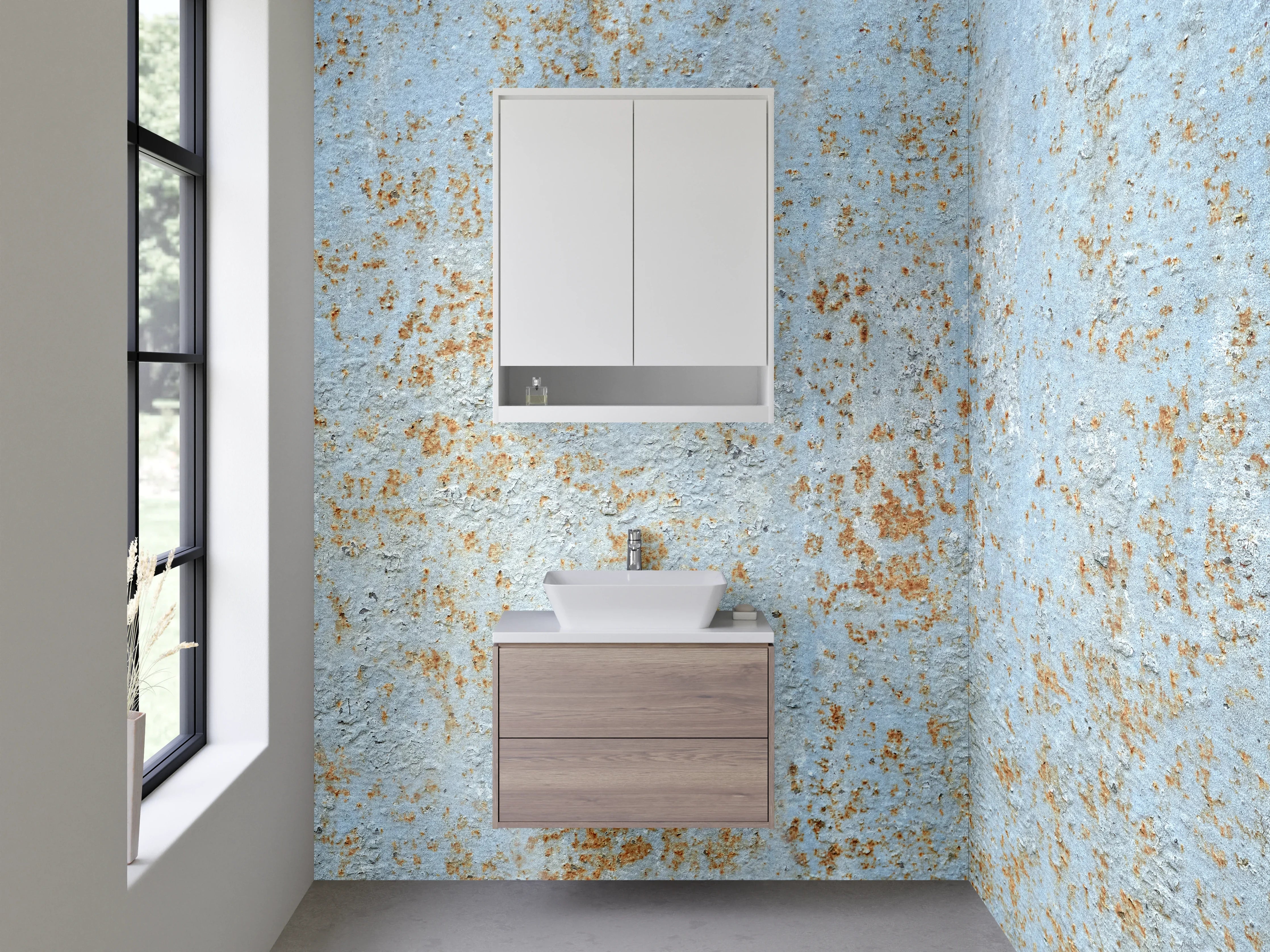 Waschbecken-Rückwand - Rustikale blaue und beige Struktur