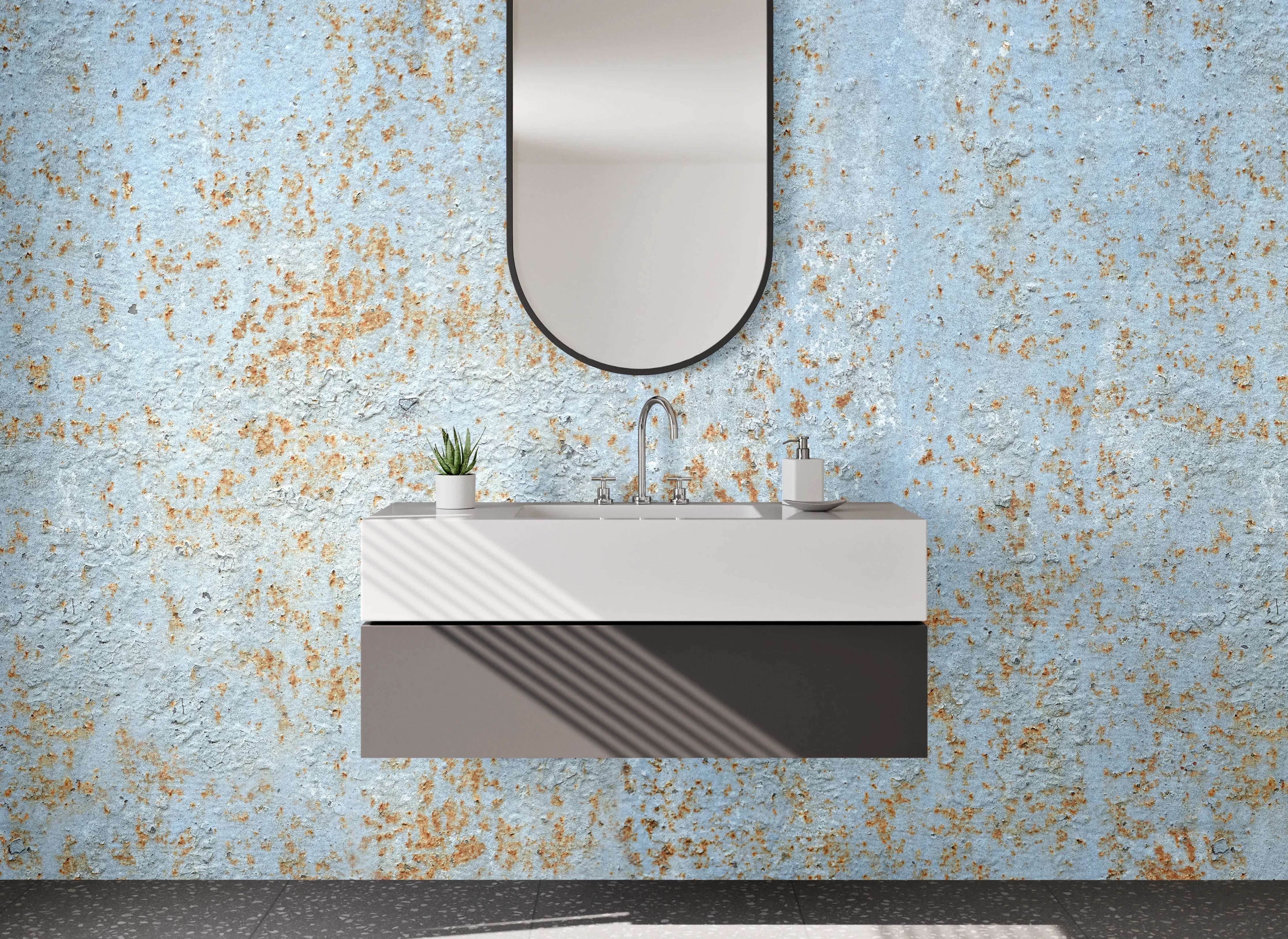 Waschbecken-Rückwand - Rustikale blaue und beige Struktur