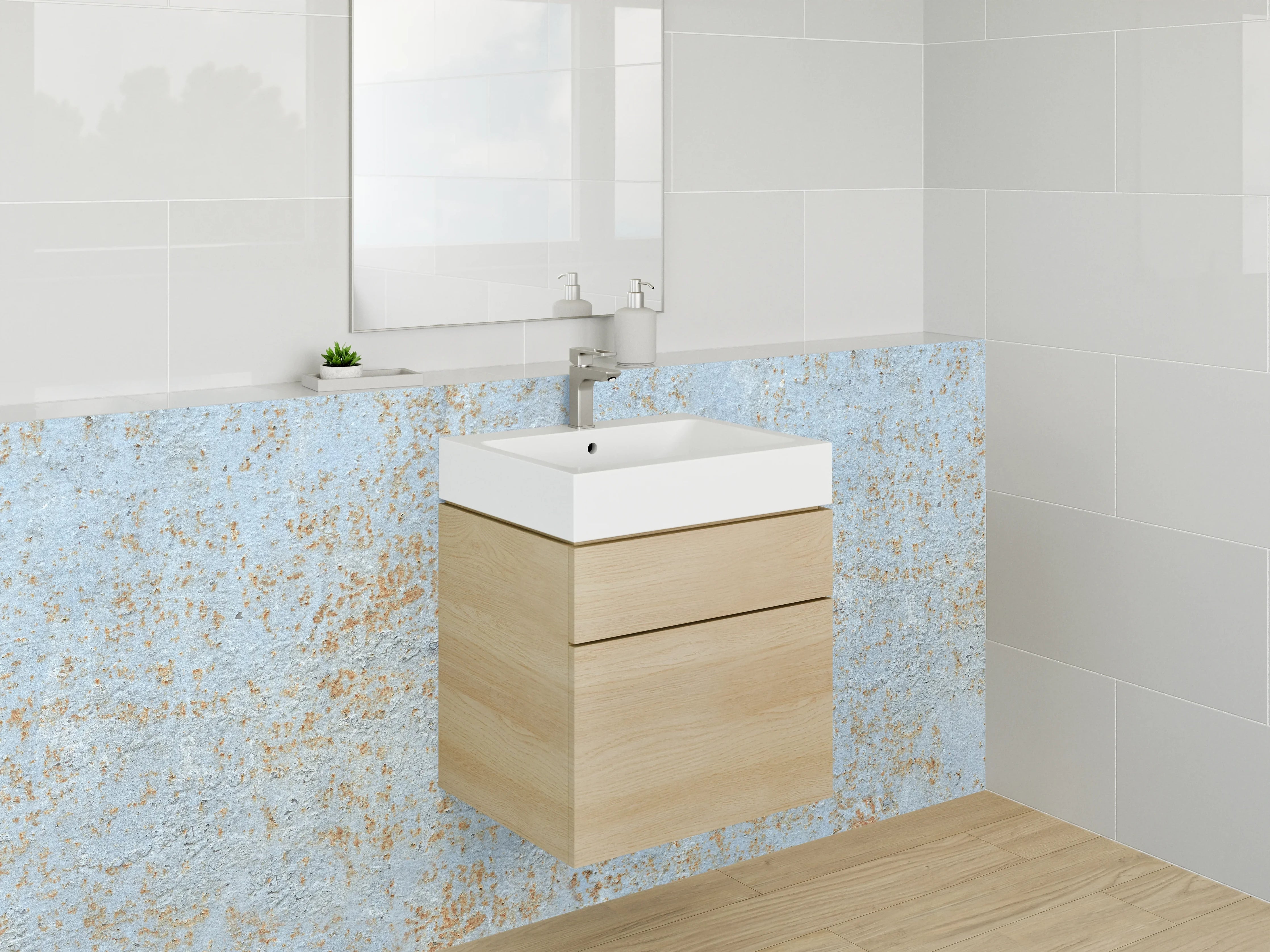 Waschbecken-Rückwand - Rustikale blaue und beige Struktur