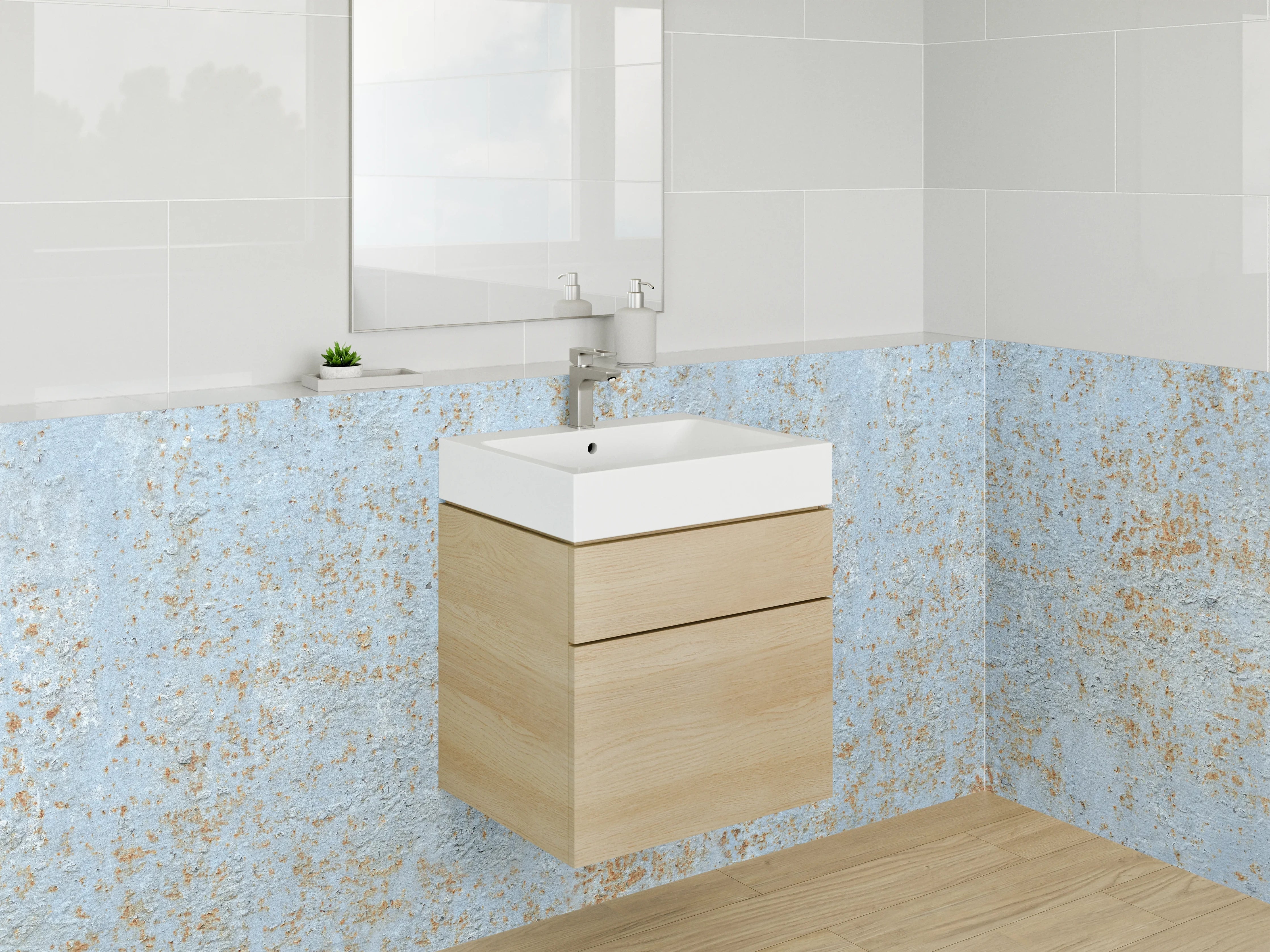 Waschbecken-Rückwand - Rustikale blaue und beige Struktur