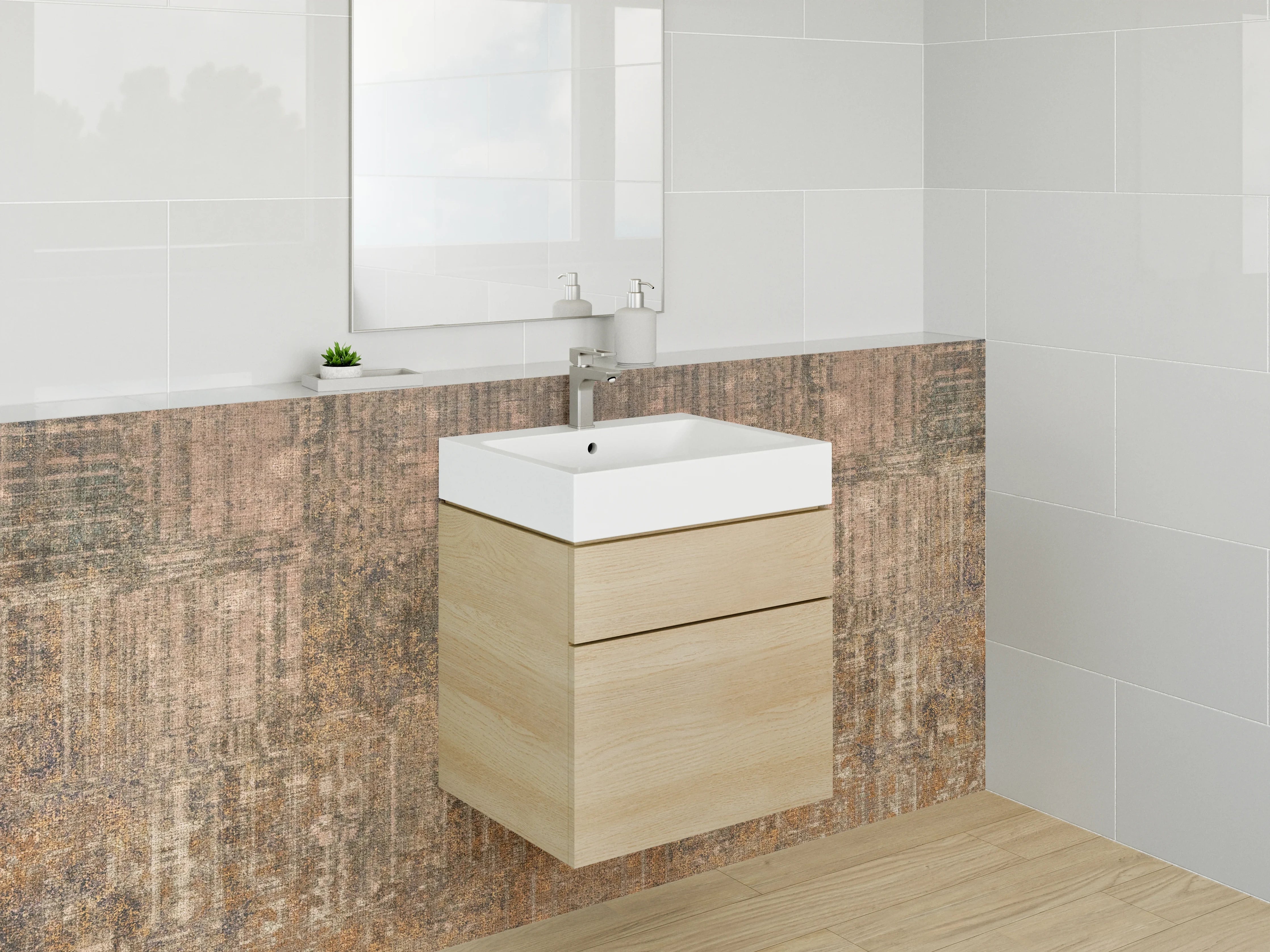 Waschbecken-Rückwand - Rustikaler Holzboden mit antikem Flair