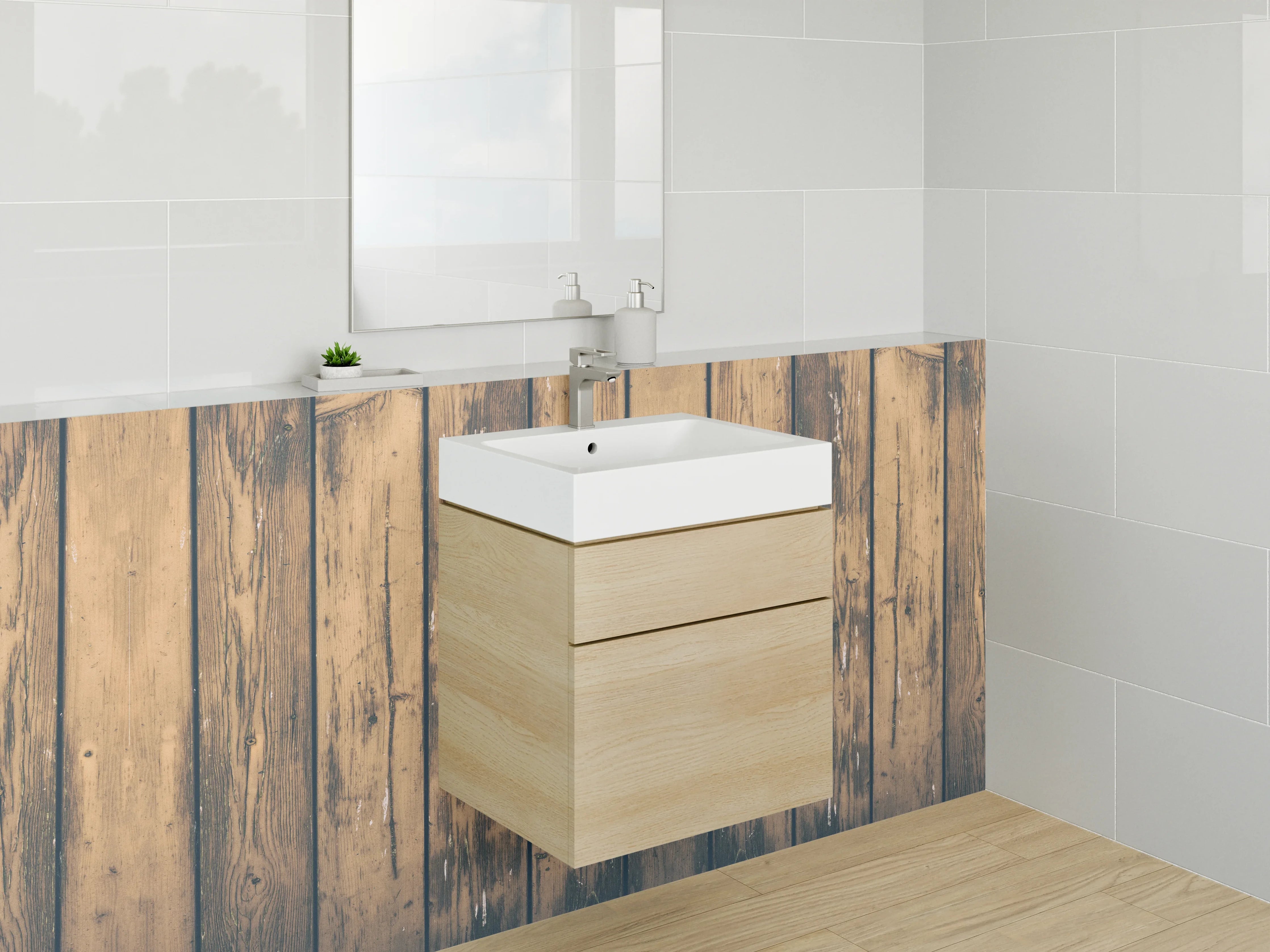 Waschbecken-Rückwand - Rustikales Holz Bretter Wandpaneel