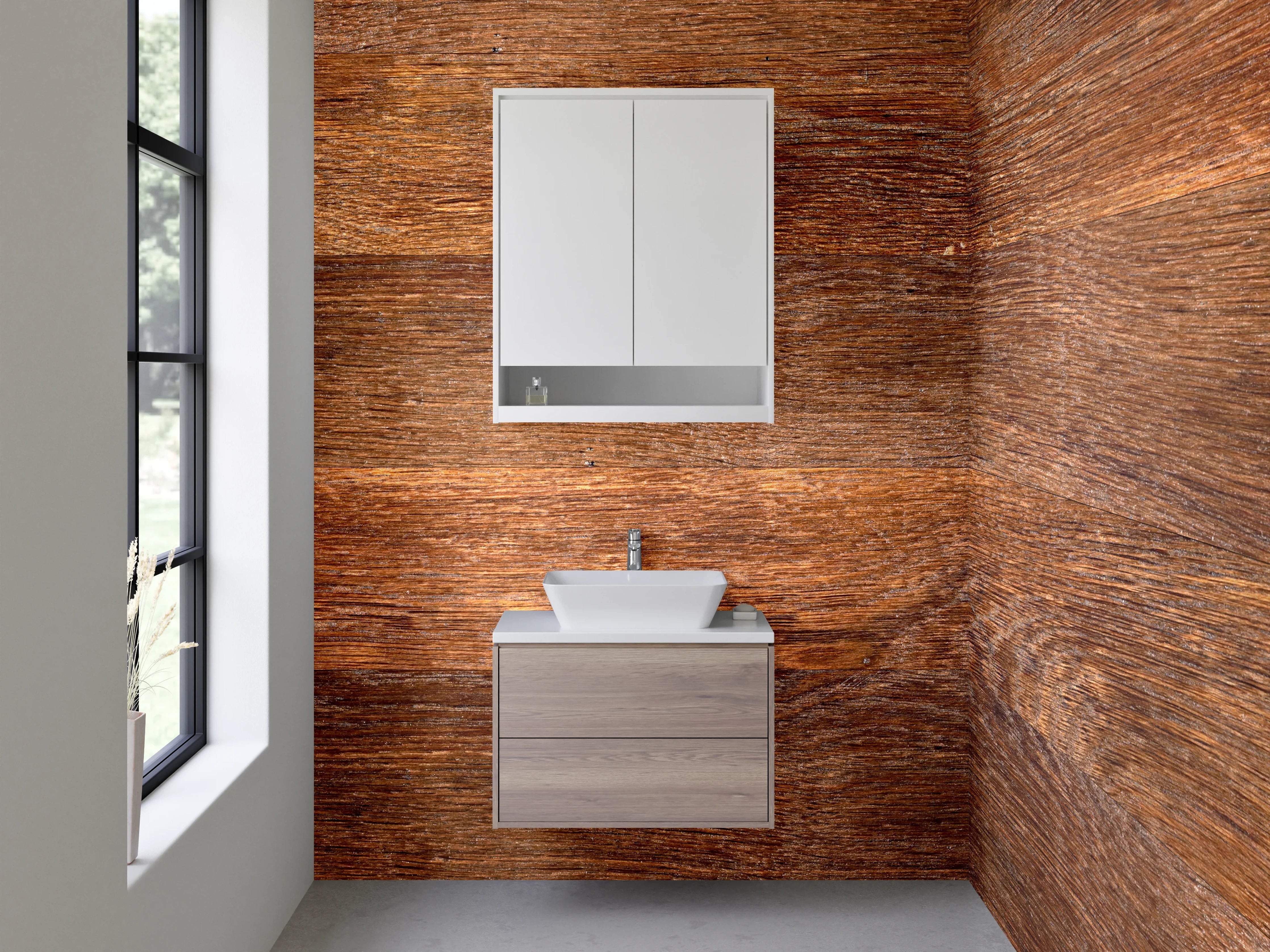 Waschbecken-Rückwand - Rustikales Holzbrett Design