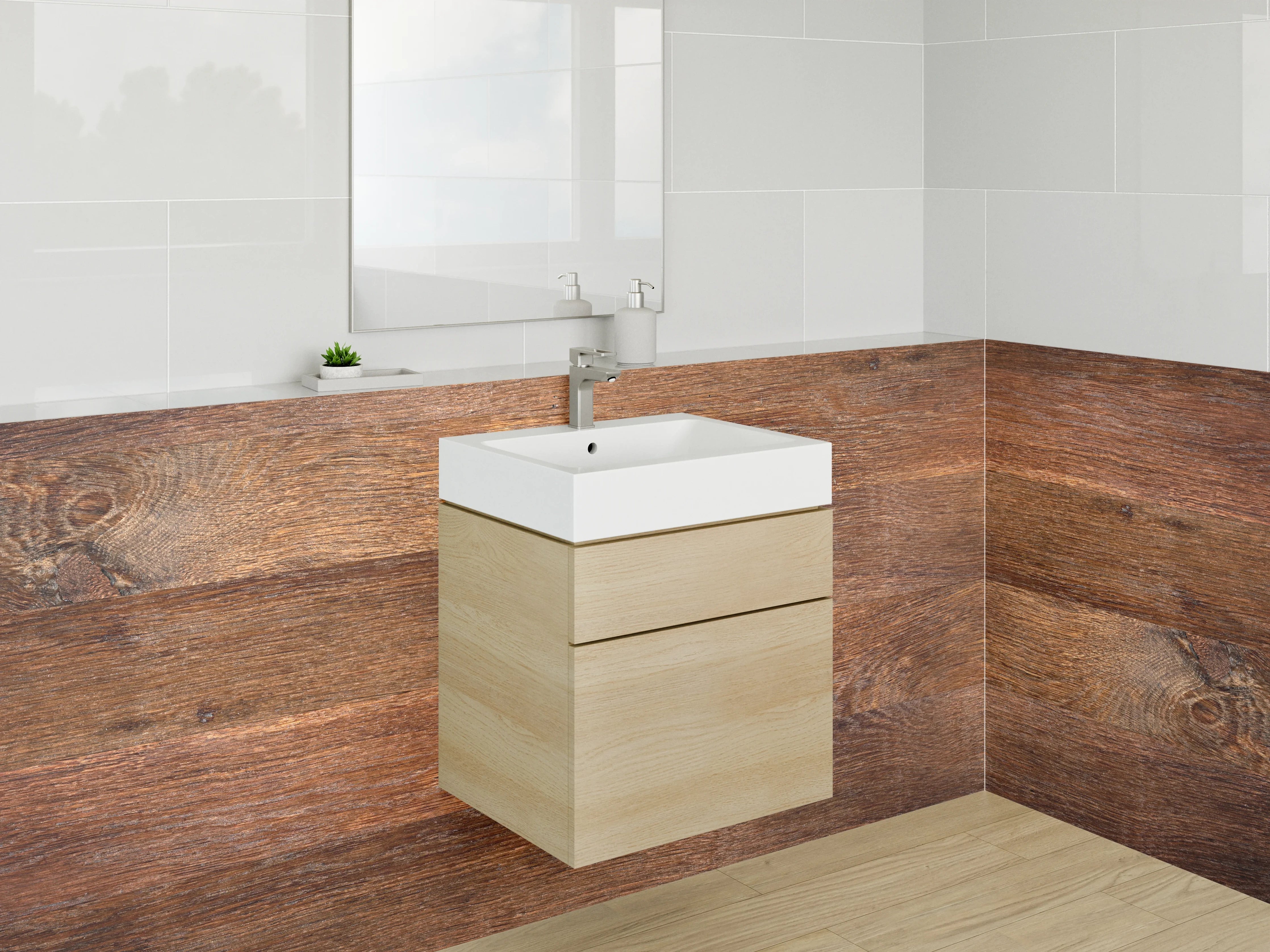 Waschbecken-Rückwand - Rustikales Holzbrett Design