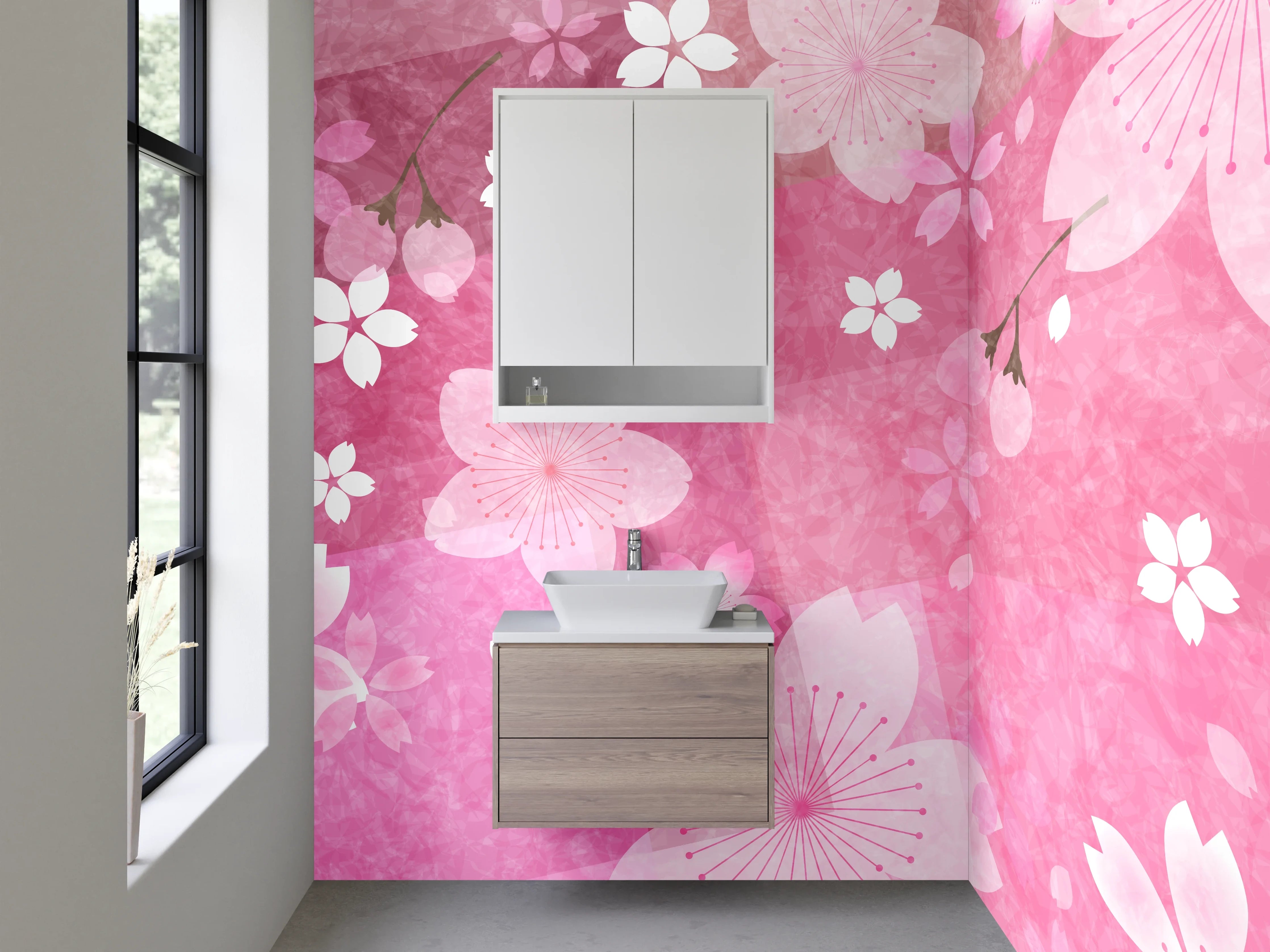 Waschbecken-Rückwand - Sakura Kirschblüten Aquarell Muster