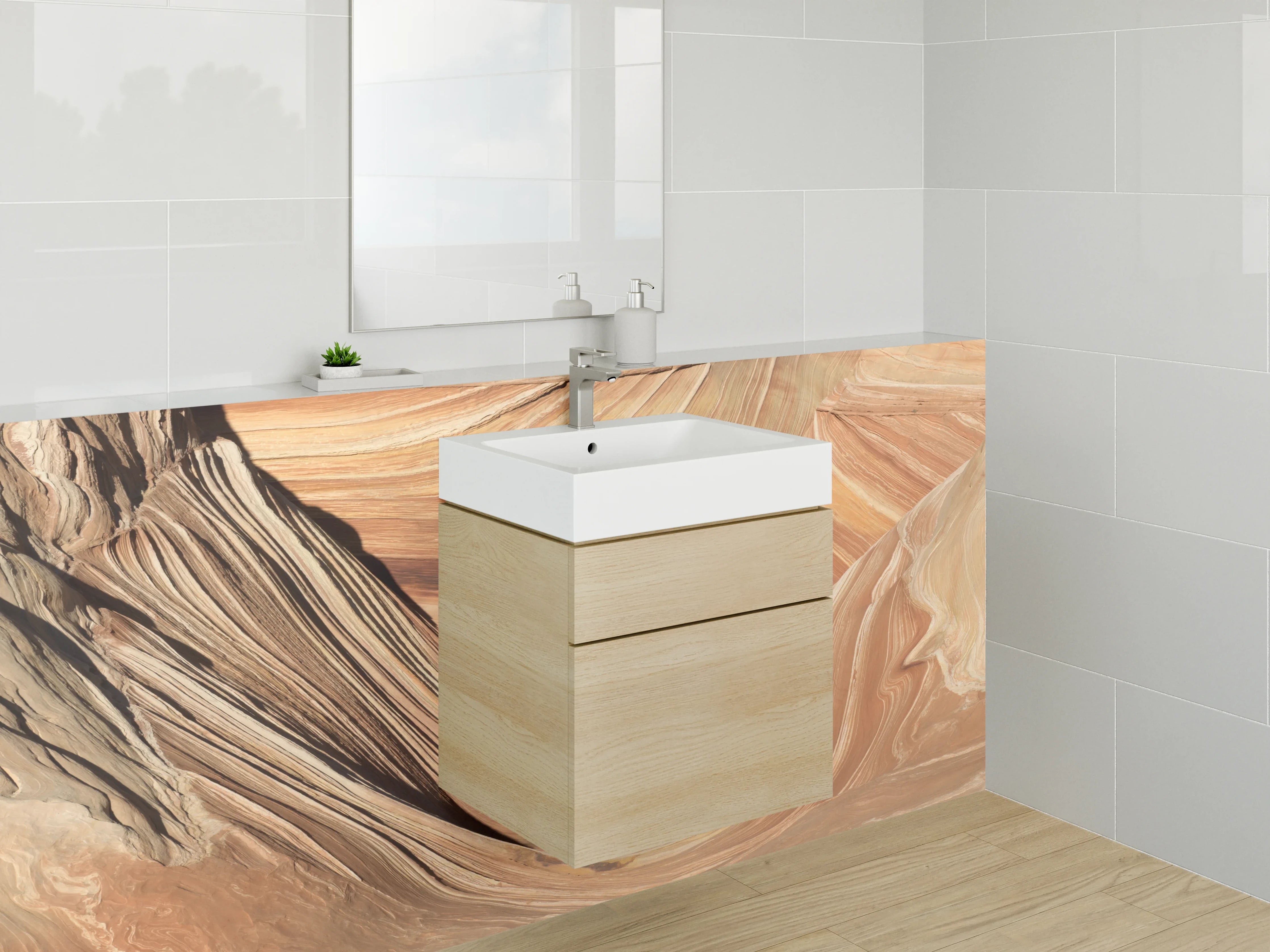 Waschbecken-Rückwand - Sandsteinformation mit natürlichen Farben