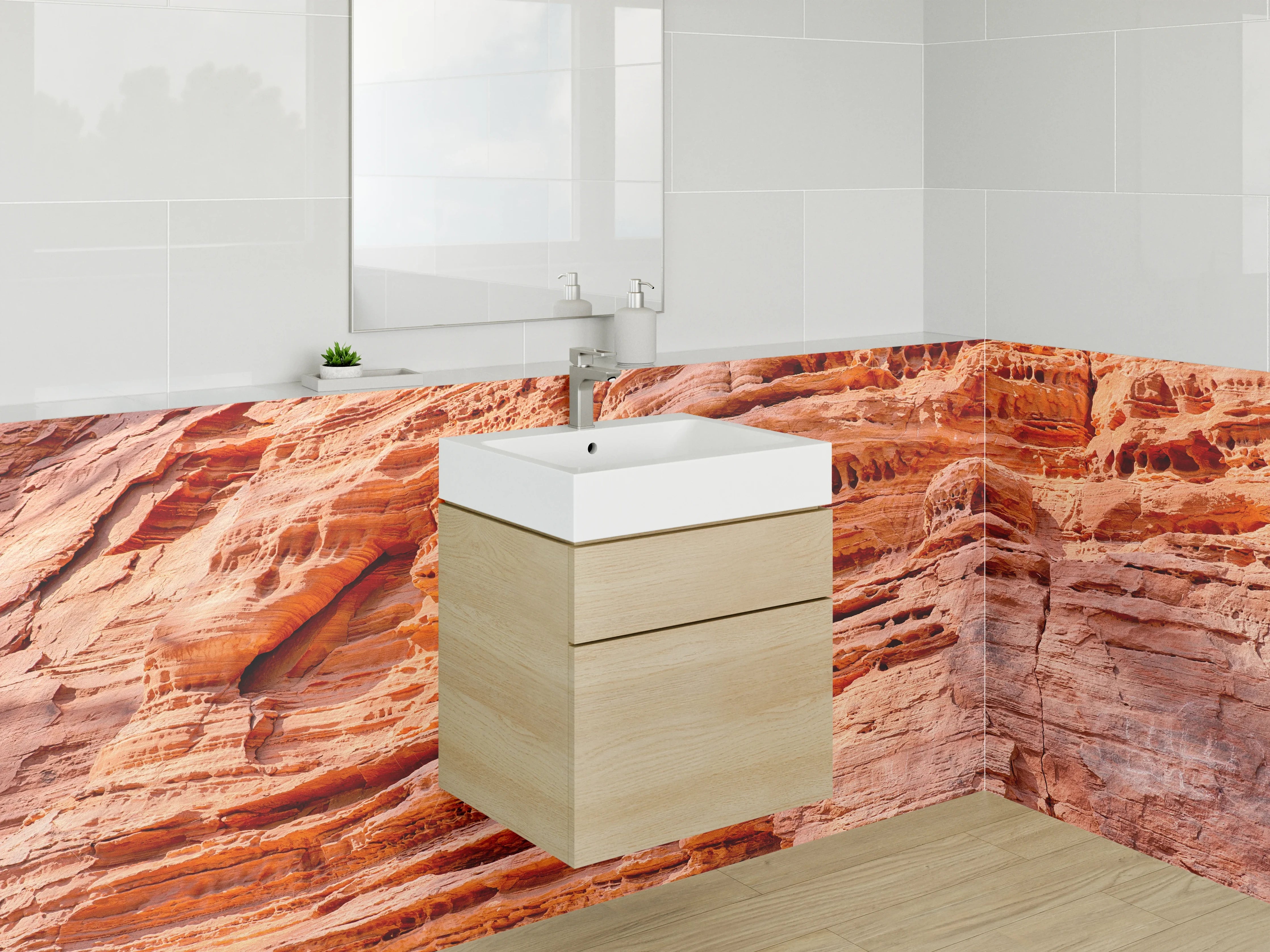 Waschbecken-Rückwand - Sandsteinstruktur in Orange und Rot
