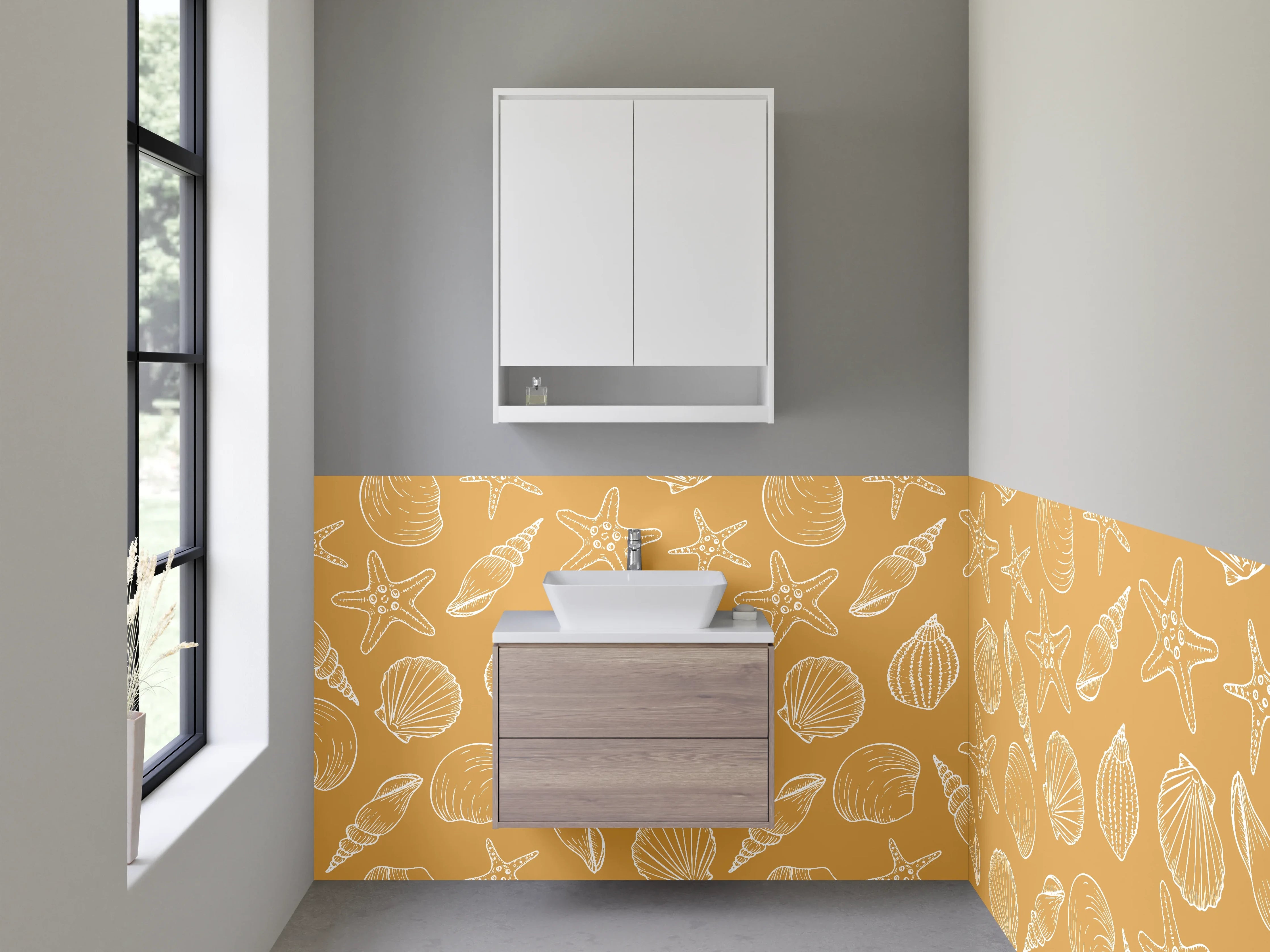 Waschbecken-Rückwand - Sandstrand mit Muscheln und Sternen