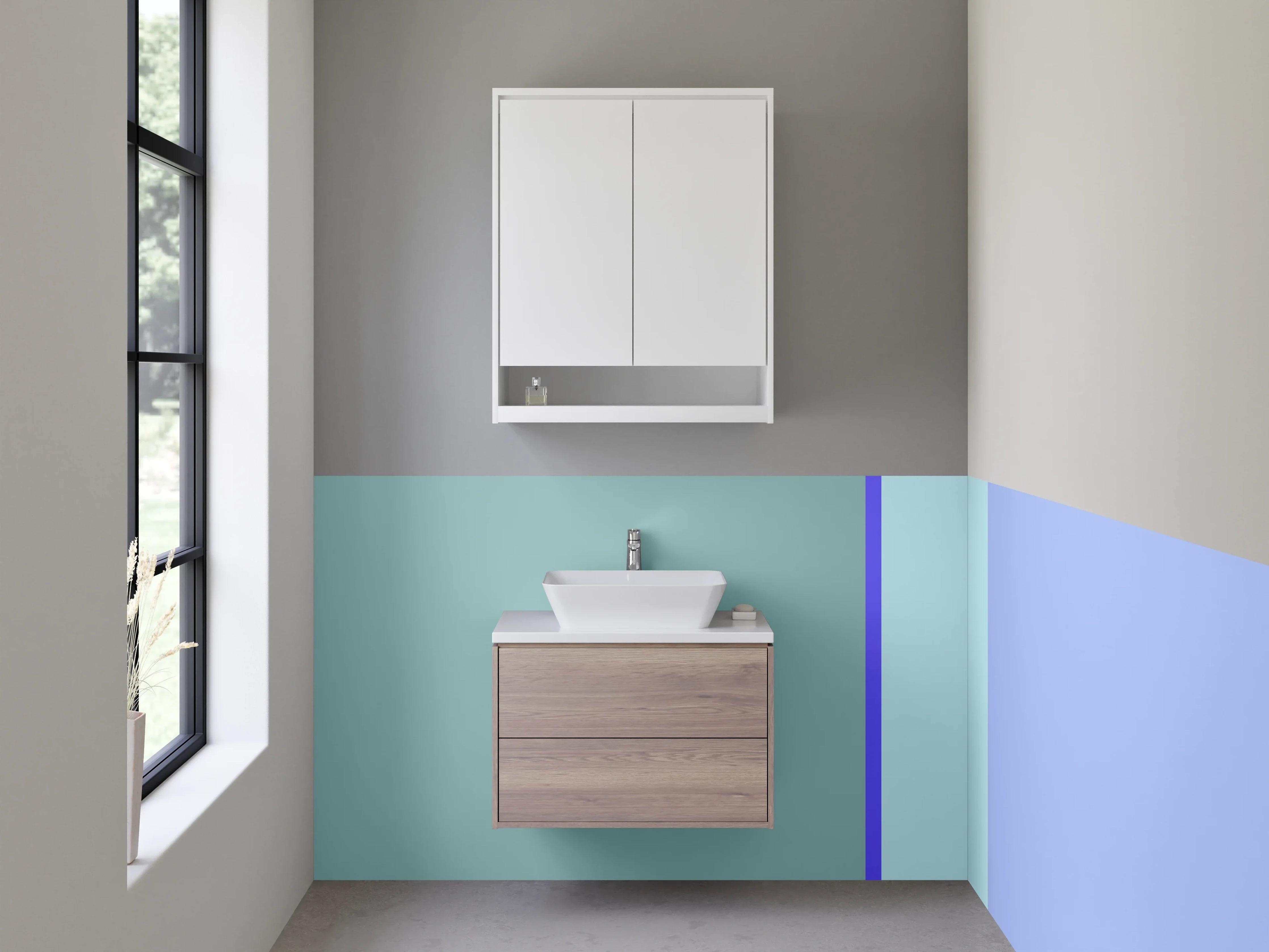 Waschbecken-Rückwand - Sanfte Blautöne mit Grauen Akzenten