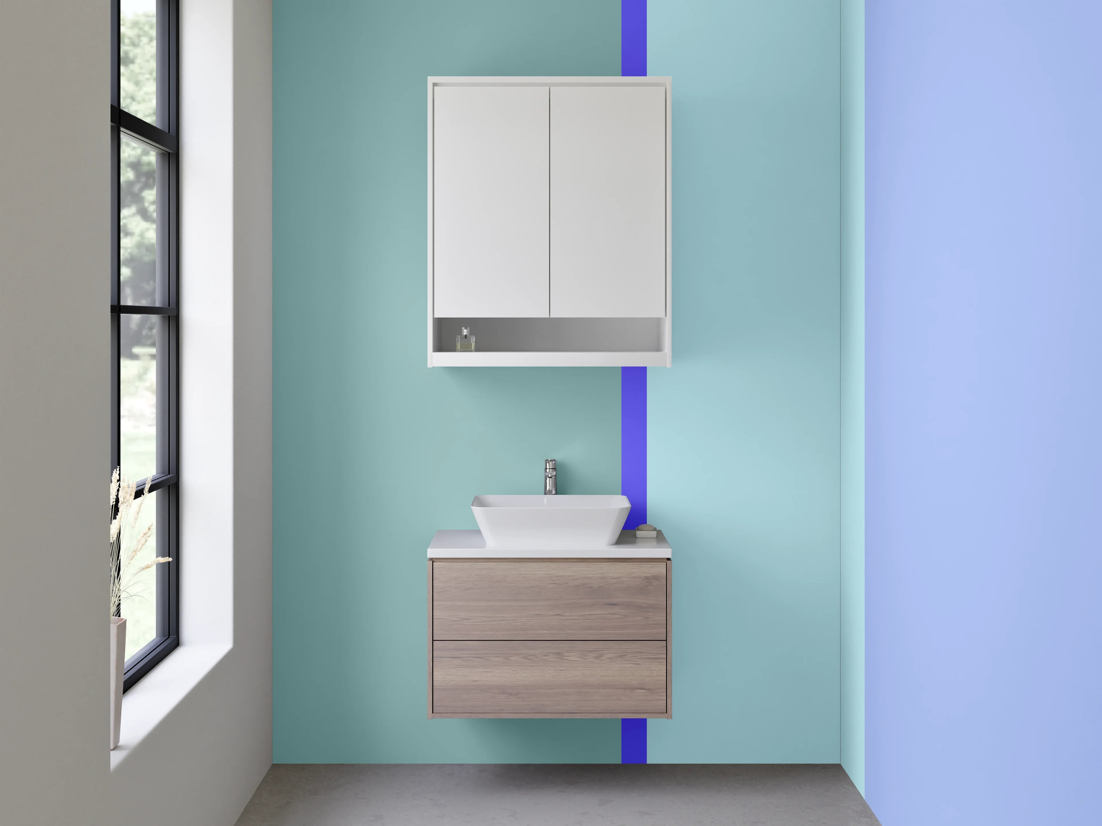 Waschbecken-Rückwand - Sanfte Blautöne mit Grauen Akzenten