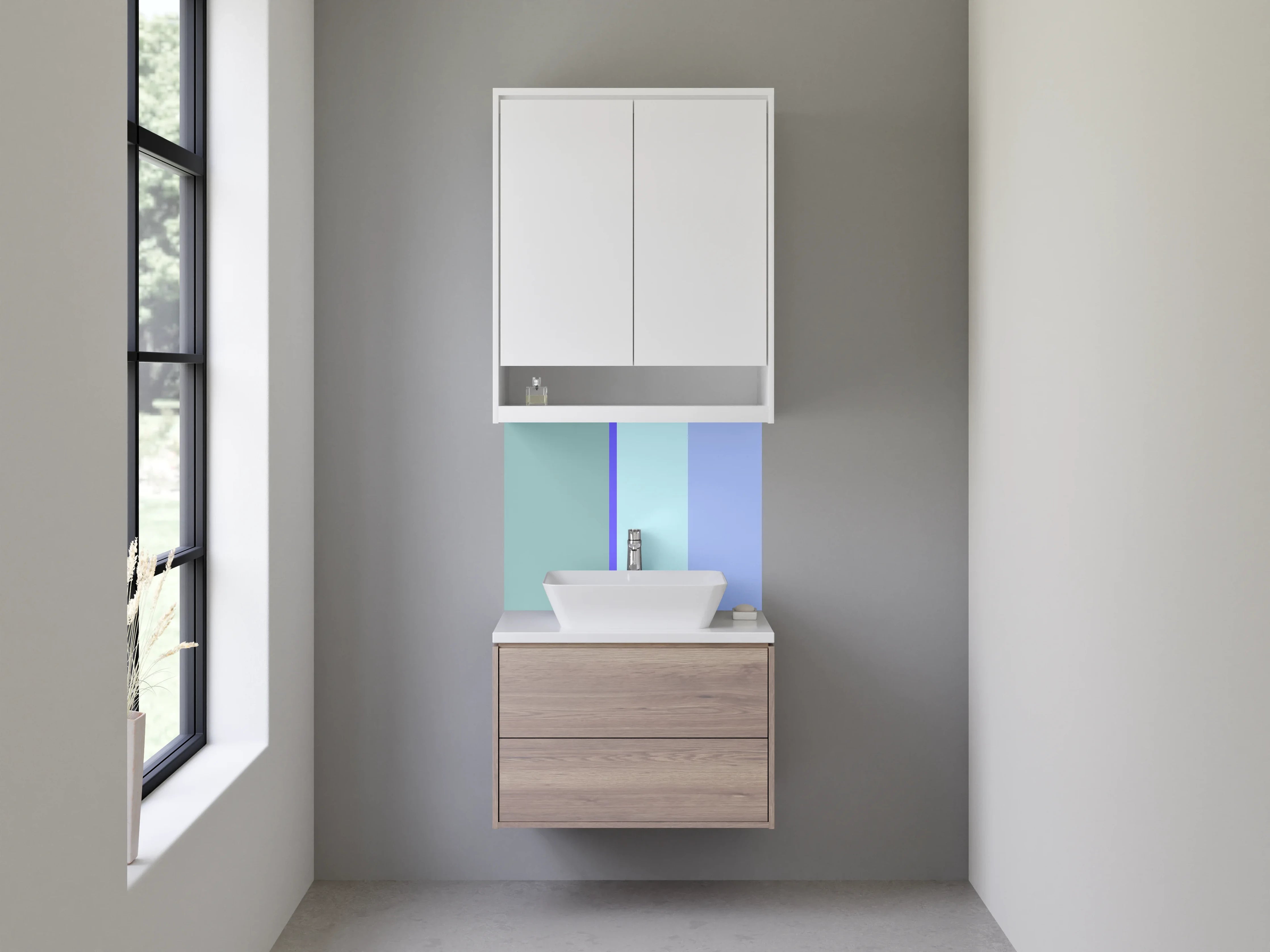 Waschbecken-Rückwand - Sanfte Blautöne mit Grauen Akzenten