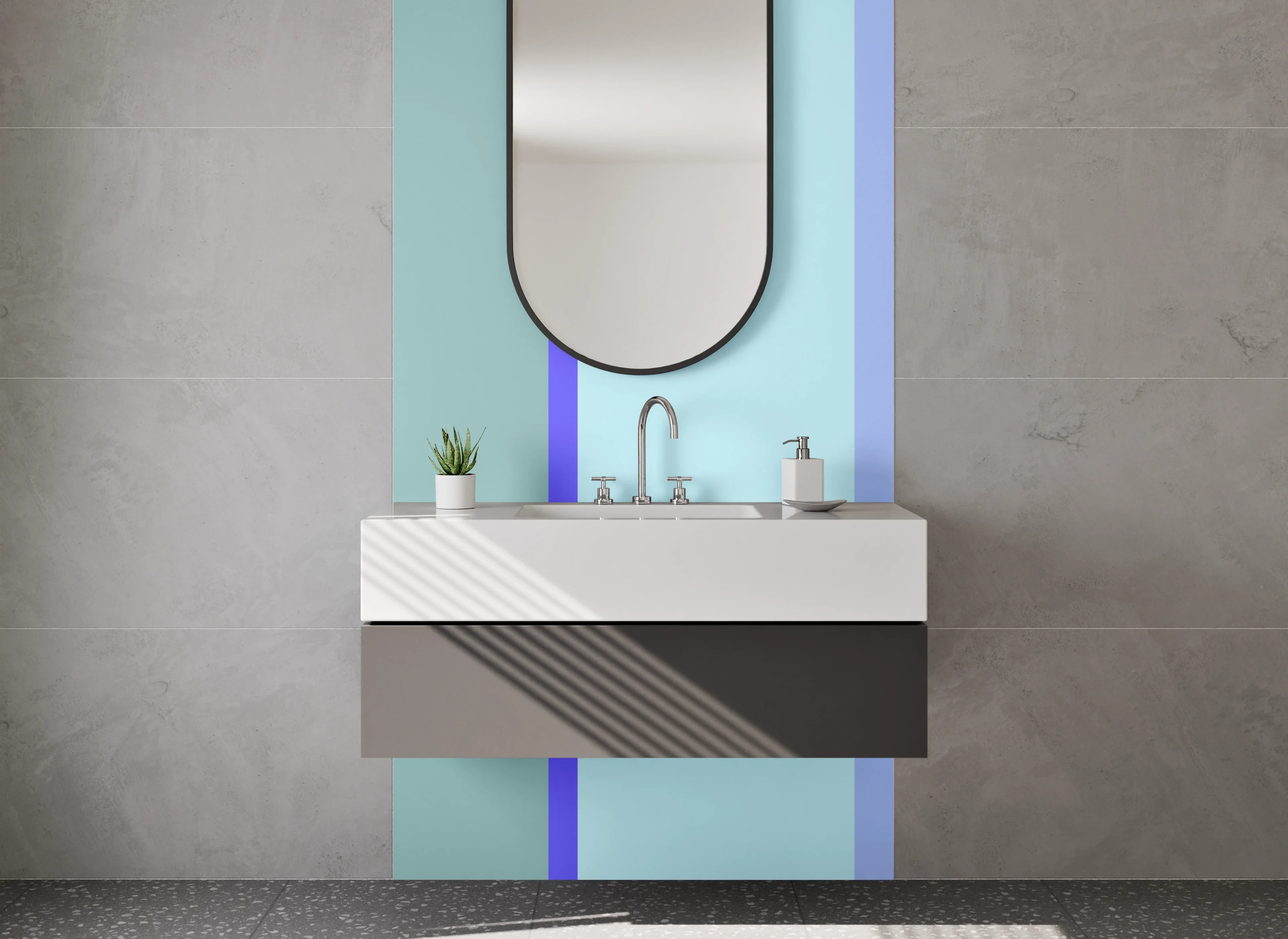 Waschbecken-Rückwand - Sanfte Blautöne mit Grauen Akzenten